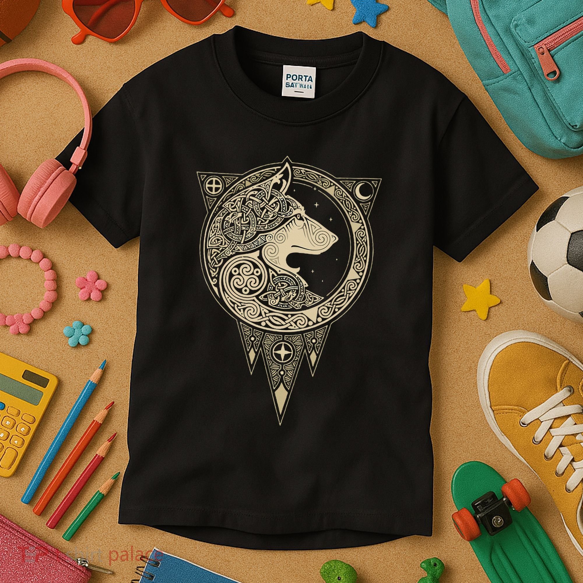 Celtic Mythology Fenrir Wolf Runes Kids T-Shirt