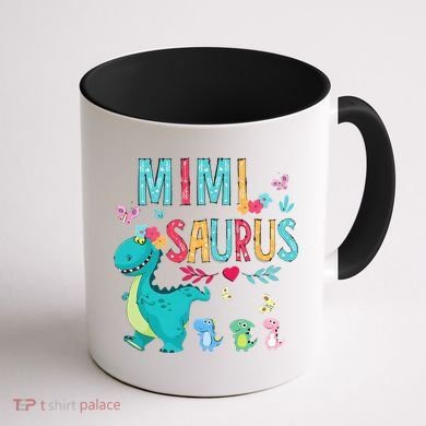 Cute Mimisaurus Flower Butterfly Dinosaur Mother's Day Coffee Mug back