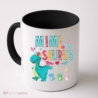 Cute Mimisaurus Flower Butterfly Dinosaur Mother's Day Coffee Mug thumb 0