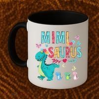 Cute Mimisaurus Flower Butterfly Dinosaur Mother's Day Coffee Mug thumb 2