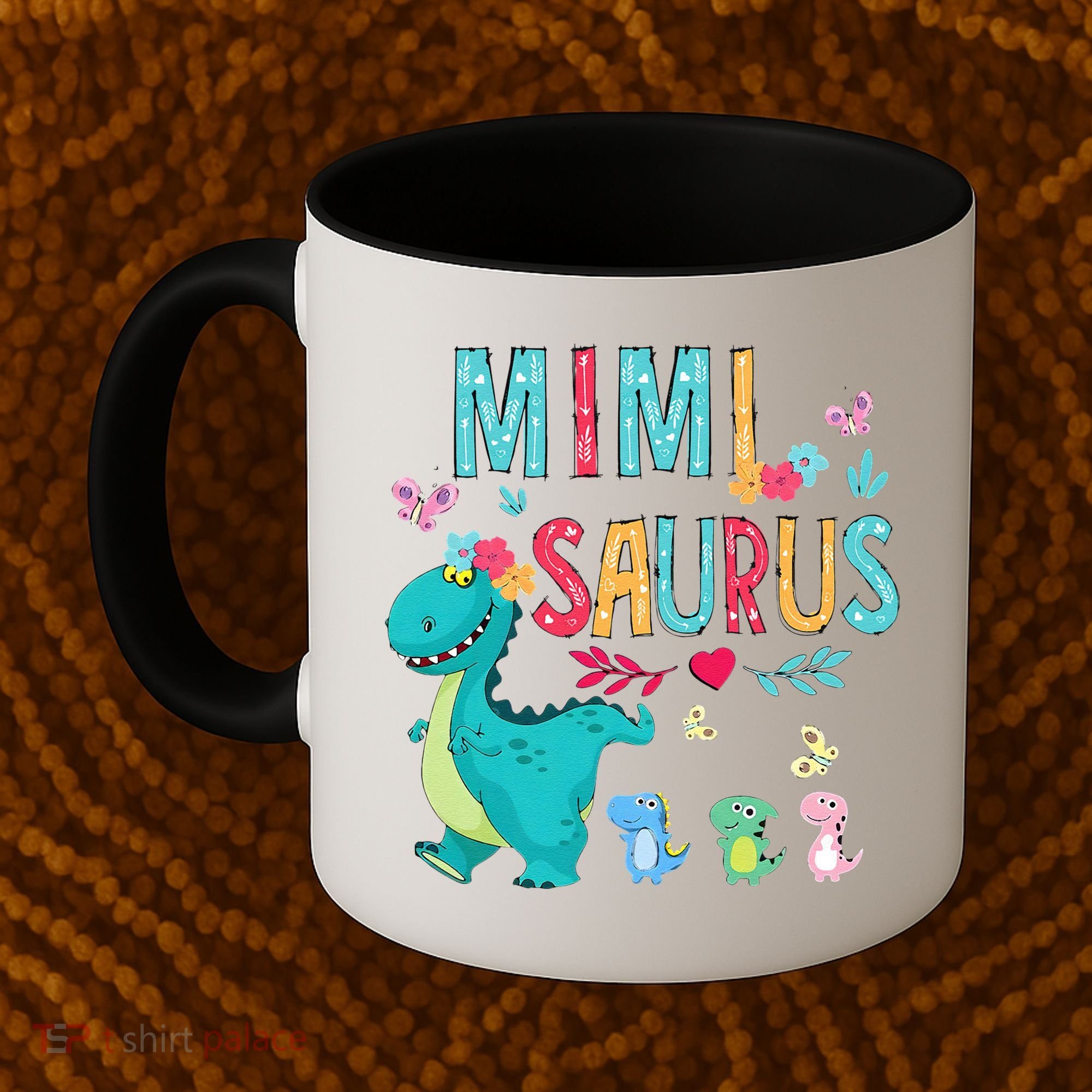 Cute Mimisaurus Flower Butterfly Dinosaur Mother's Day Coffee Mug
