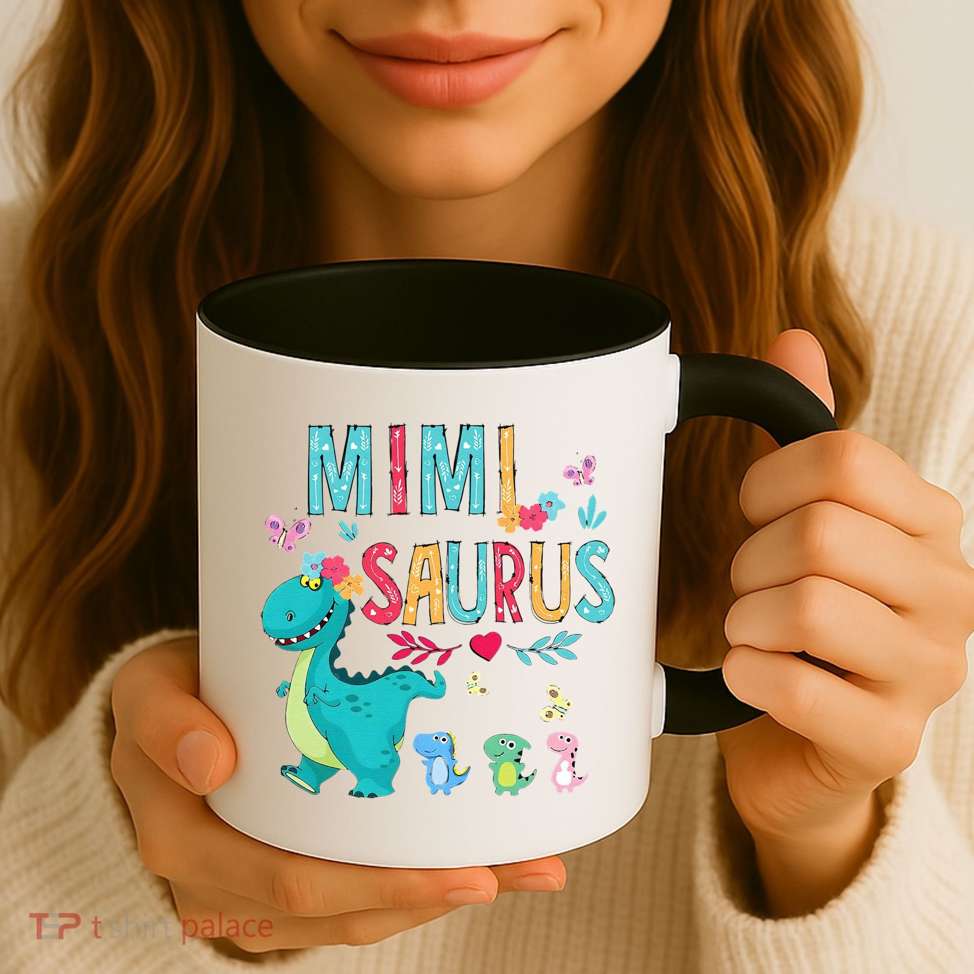 Cute Mimisaurus Flower Butterfly Dinosaur Mother's Day Coffee Mug