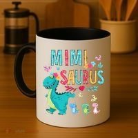 Cute Mimisaurus Flower Butterfly Dinosaur Mother's Day Coffee Mug thumb 4
