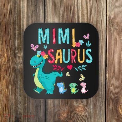 Cute Mimisaurus Flower Butterfly Dinosaur Mother's Day Coaster