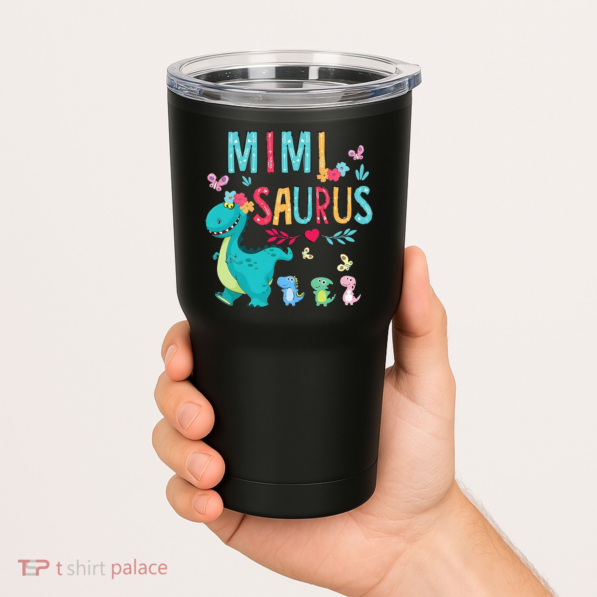 Cute Mimisaurus Flower Butterfly Dinosaur Mother's Day Tumbler
