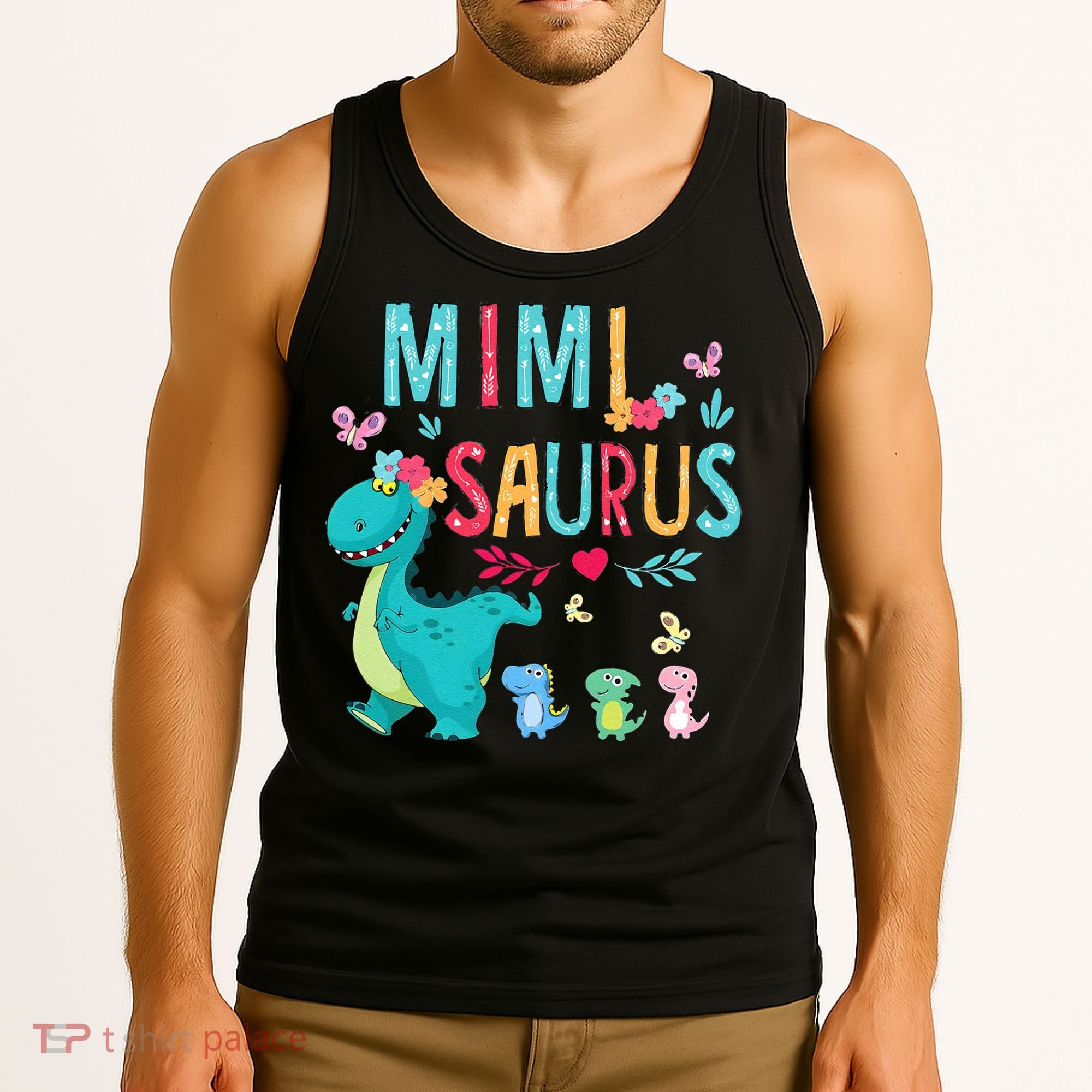Cute Mimisaurus Flower Butterfly Dinosaur Mother's Day Tank Top
