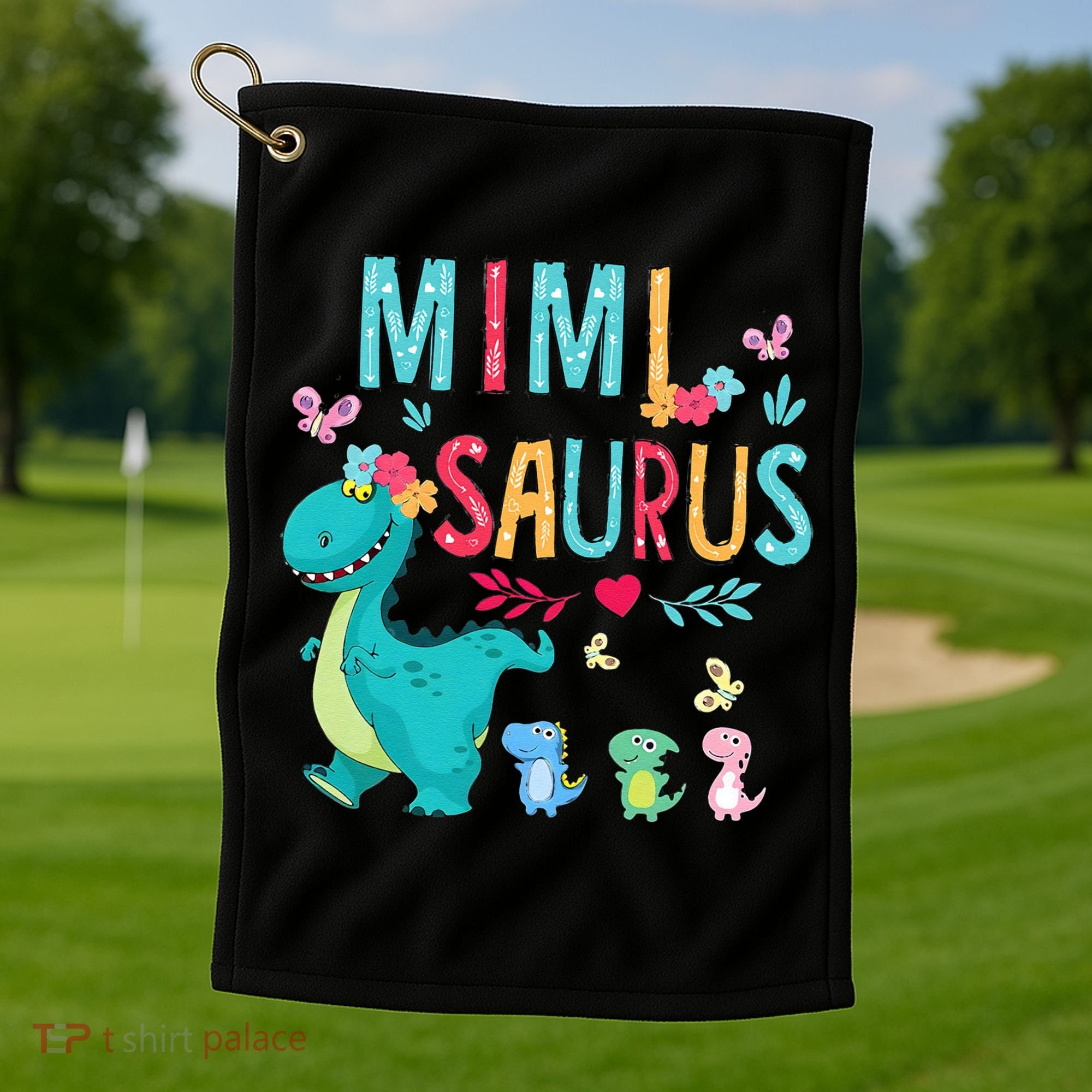 Cute Mimisaurus Flower Butterfly Dinosaur Mother's Day Golf Towel