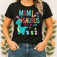 Cute Mimisaurus Flower Butterfly Dinosaur Mother's Day Women's T-Shirt thumb 2