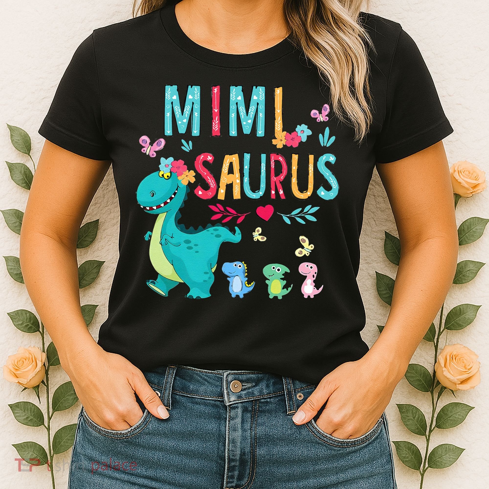 Cute Mimisaurus Flower Butterfly Dinosaur Mother's Day Women's T-Shirt