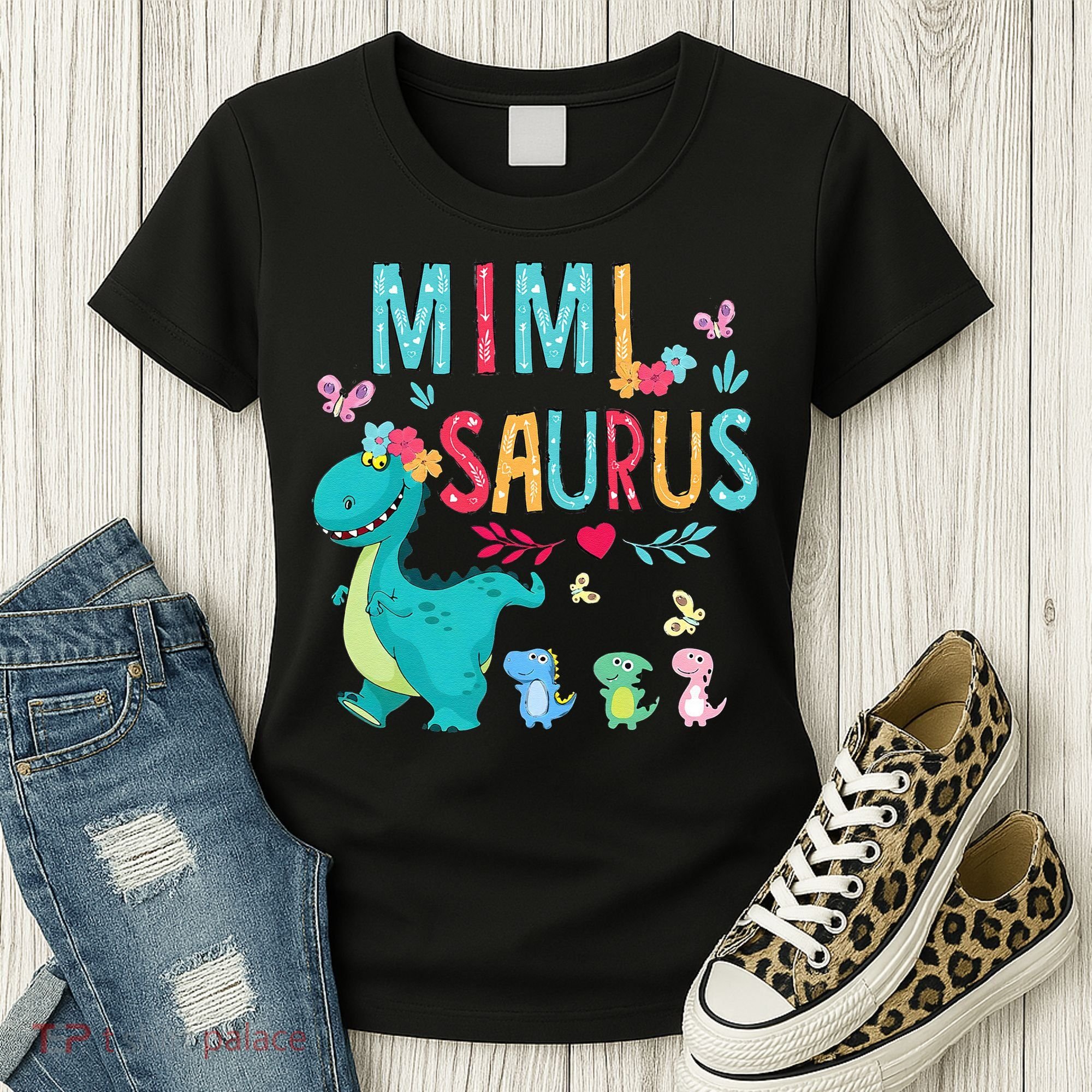 Cute Mimisaurus Flower Butterfly Dinosaur Mother's Day Women's T-Shirt