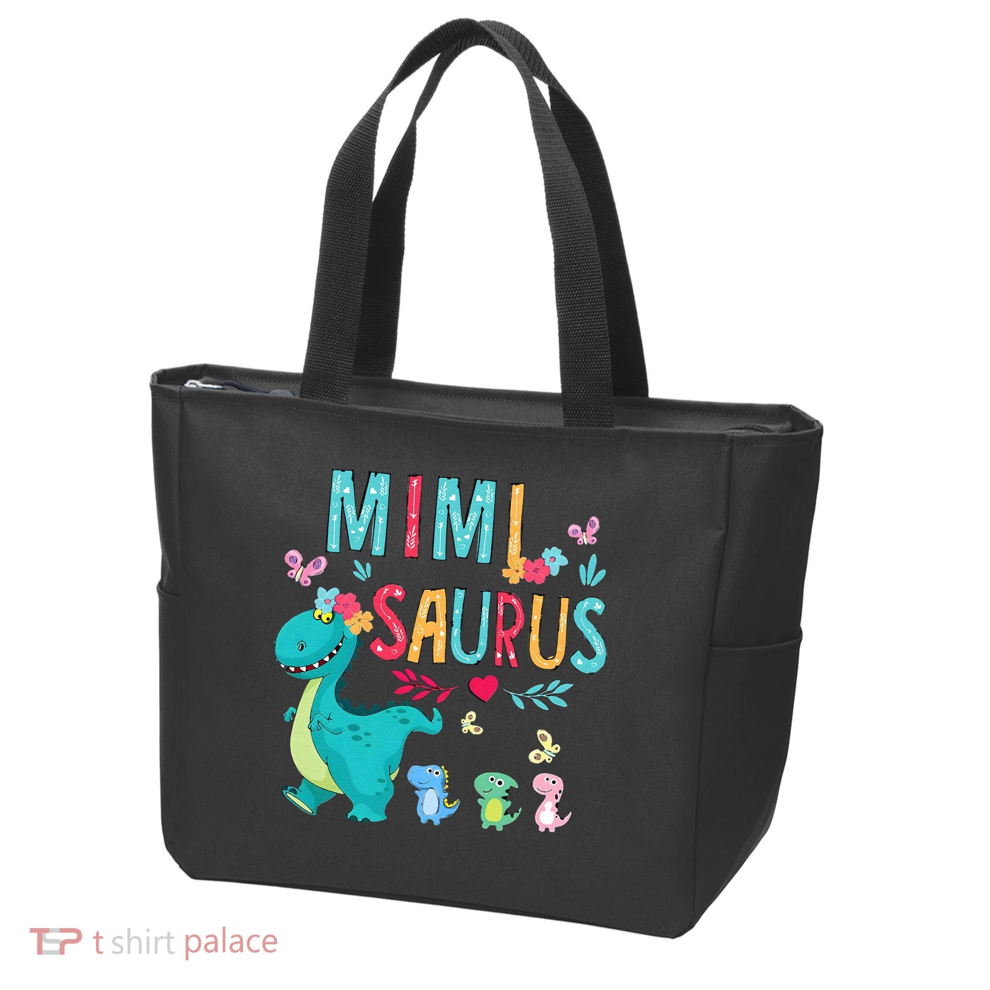 Cute Mimisaurus Flower Butterfly Dinosaur Mother's Day Tote Bag