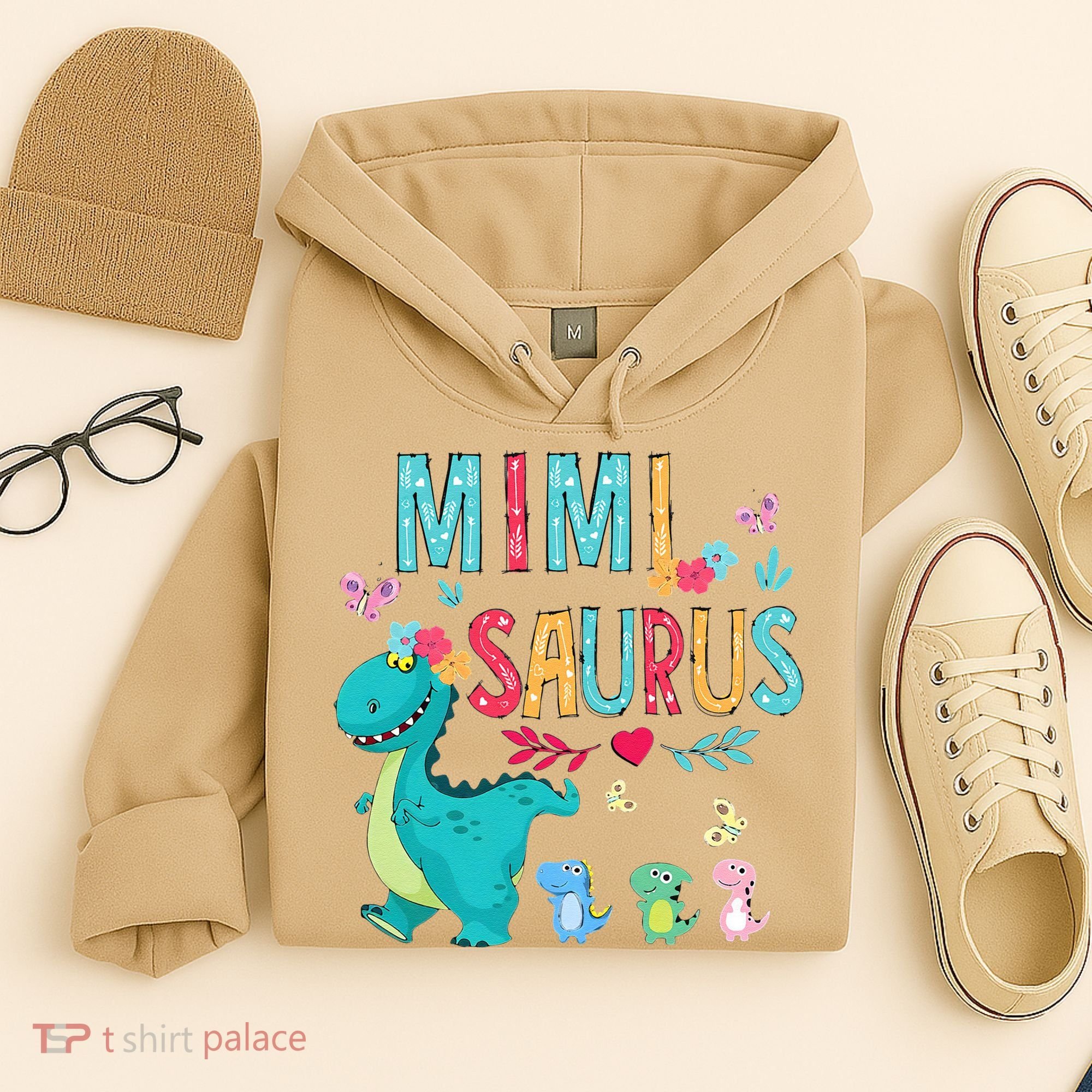 Cute Mimisaurus Flower Butterfly Dinosaur Mother's Day Hoodie