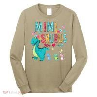 Cute Mimisaurus Flower Butterfly Dinosaur Mother's Day Long Sleeve Shirt thumb 0