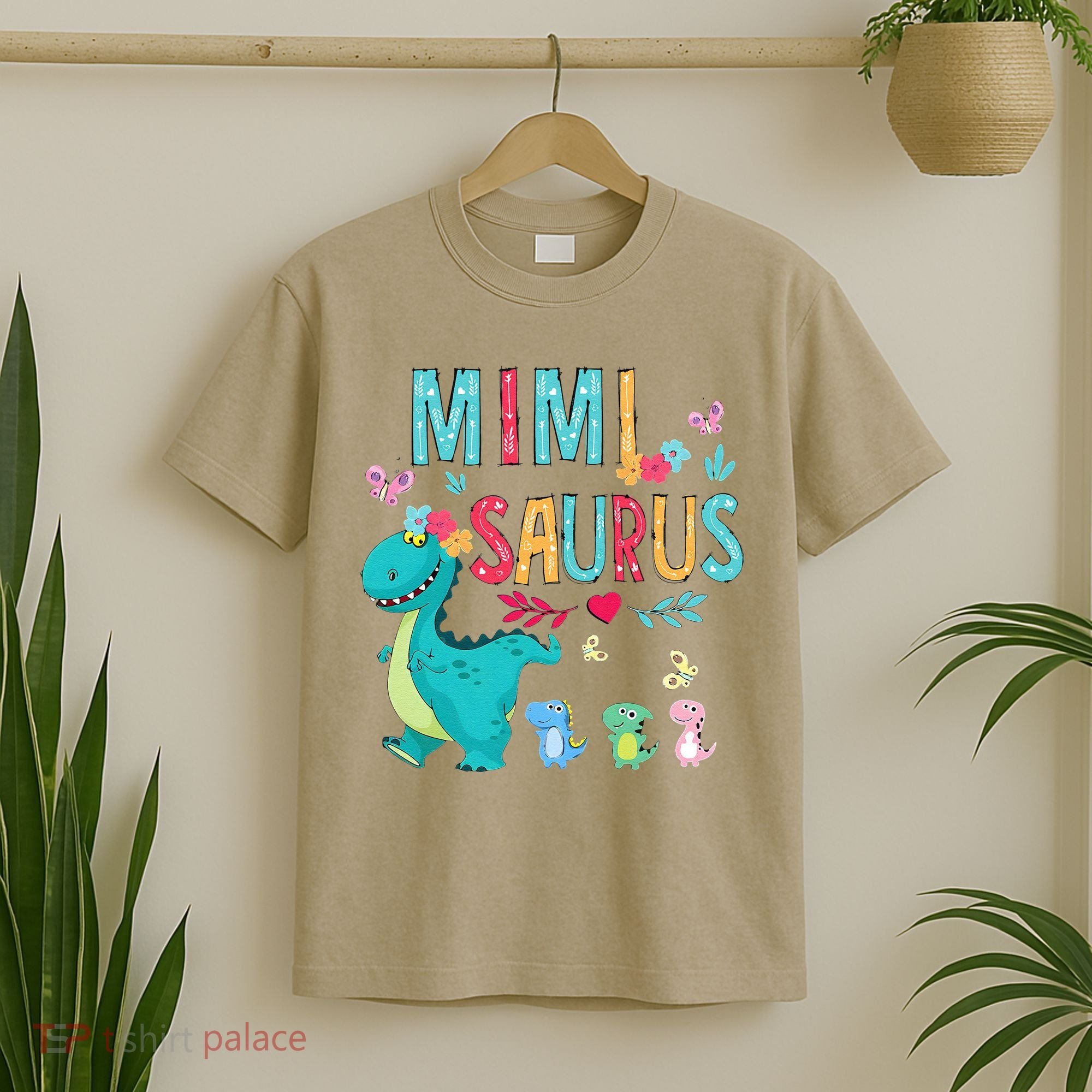 Cute Mimisaurus Flower Butterfly Dinosaur Mother's Day T-Shirt