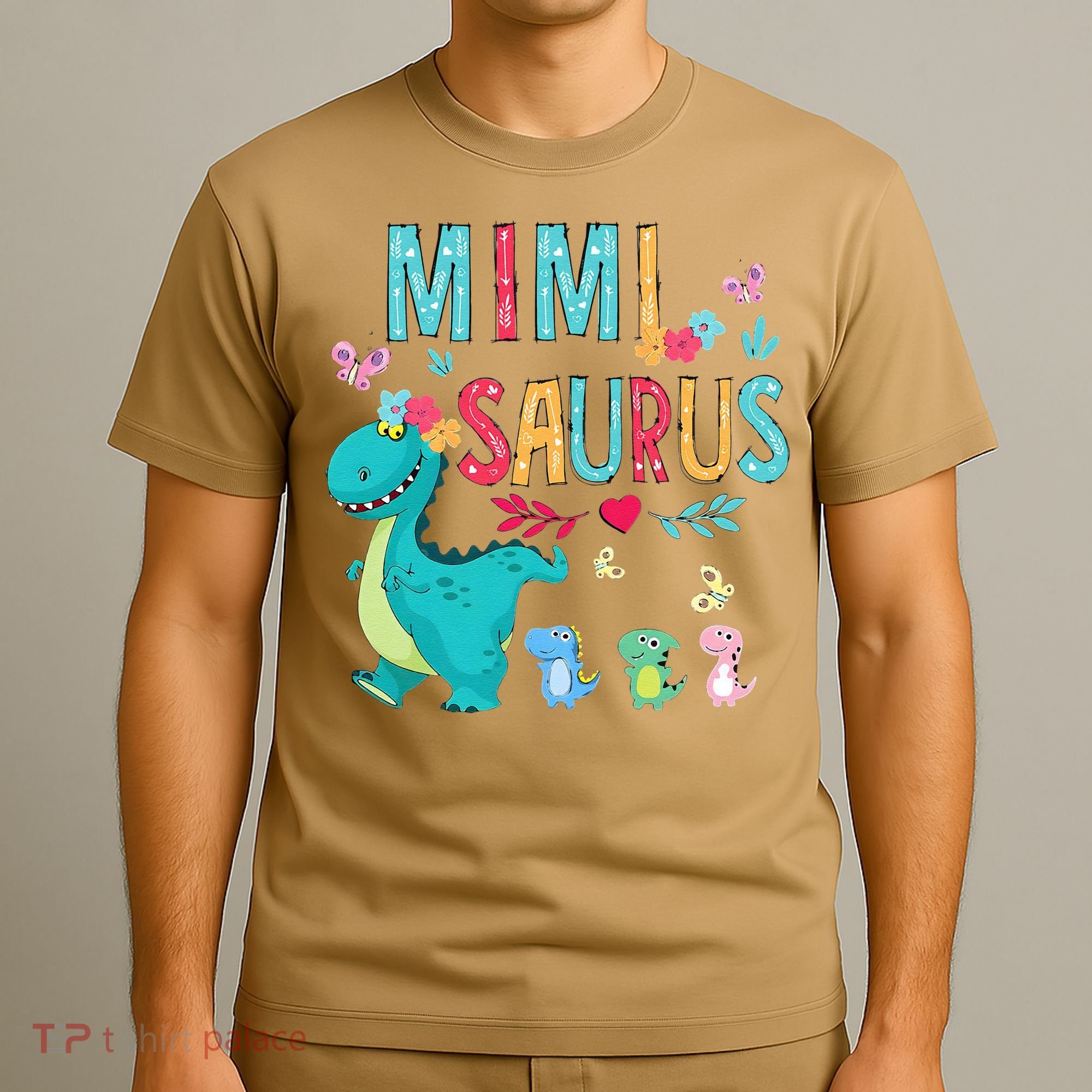 Cute Mimisaurus Flower Butterfly Dinosaur Mother's Day T-Shirt