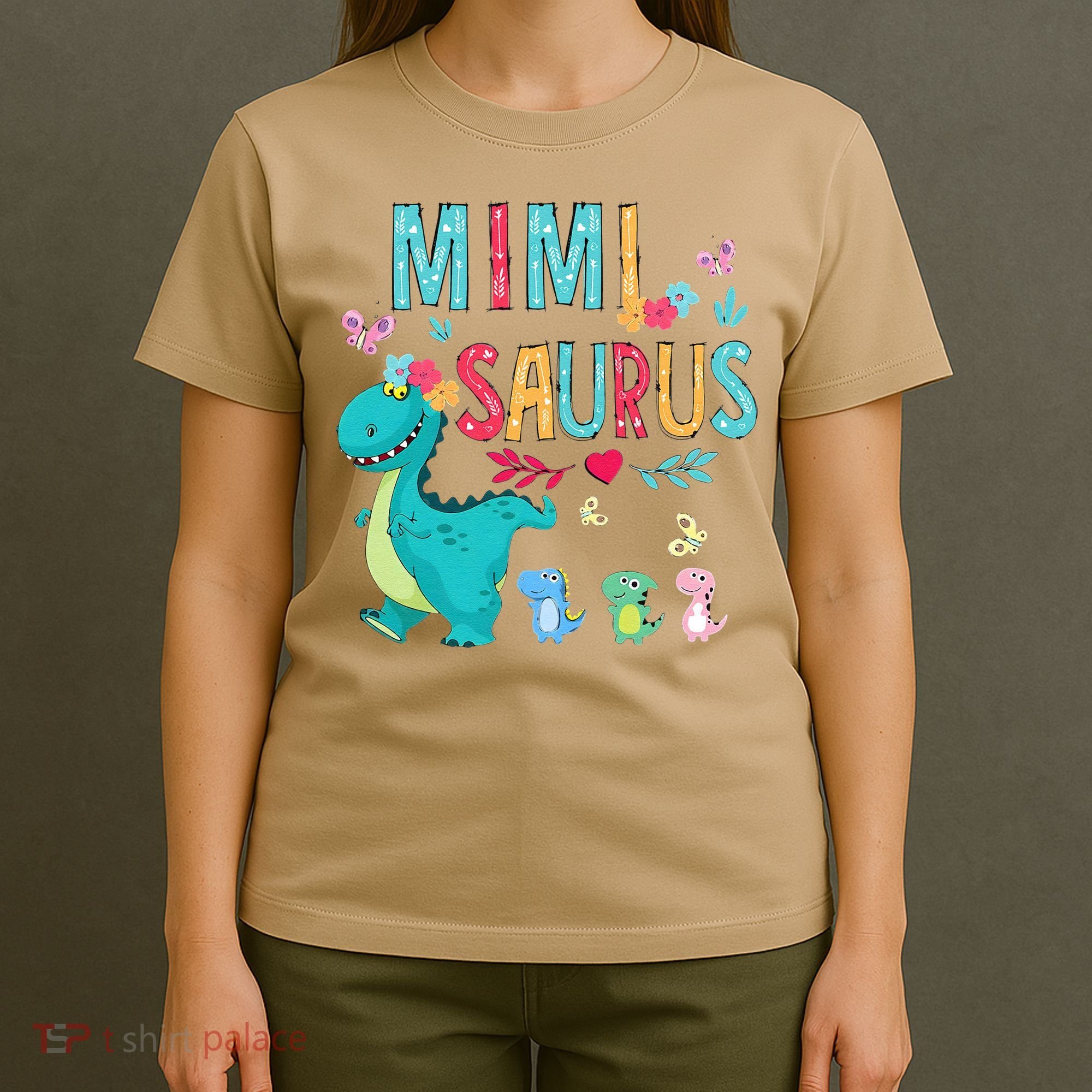 Cute Mimisaurus Flower Butterfly Dinosaur Mother's Day T-Shirt