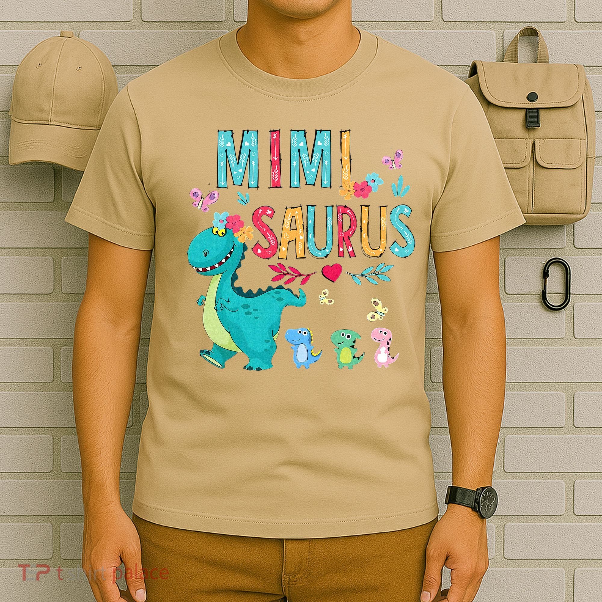 Cute Mimisaurus Flower Butterfly Dinosaur Mother's Day T-Shirt