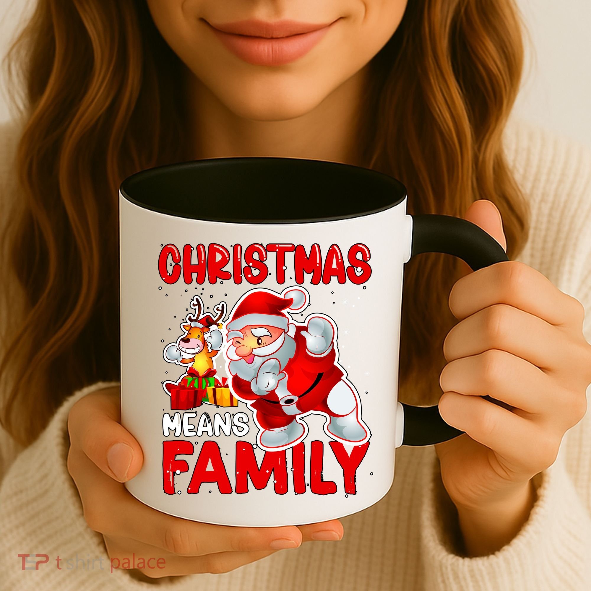 Christmas Means Family Santa Reindeer Coffee Mug