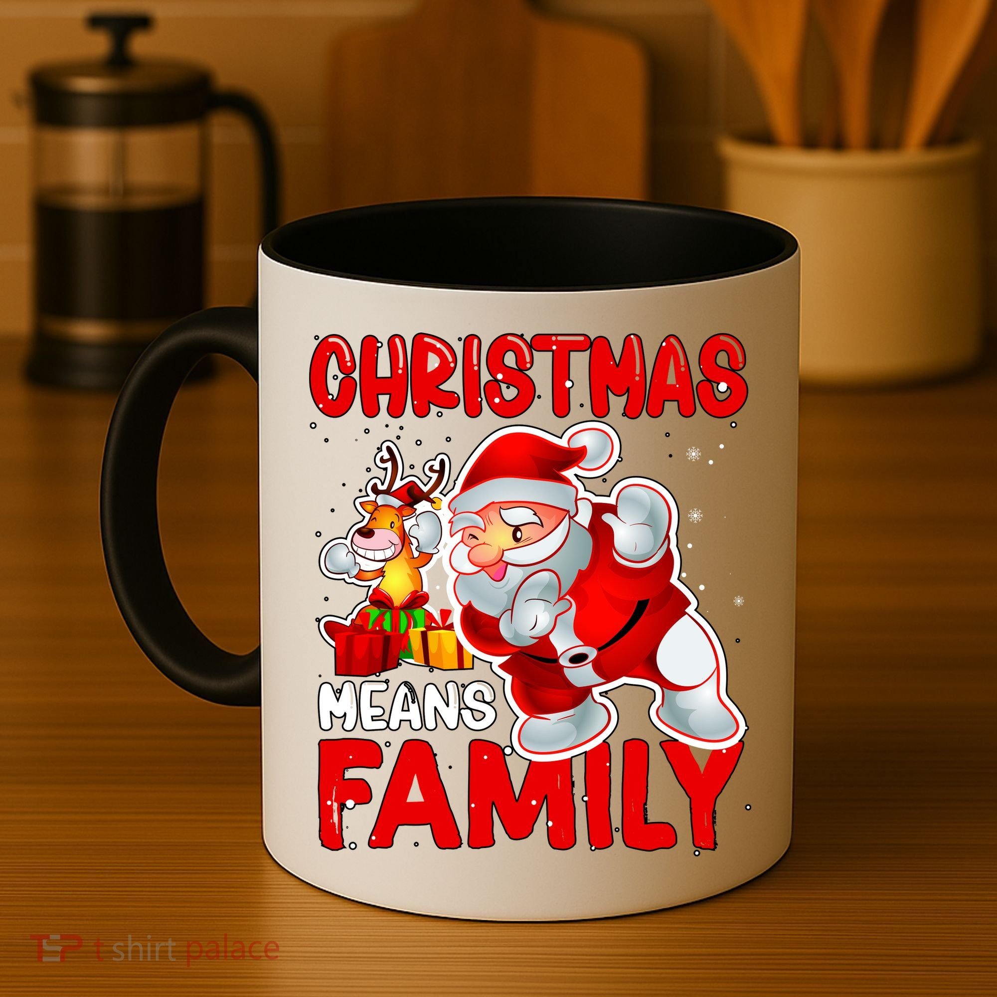 Christmas Means Family Santa Reindeer Coffee Mug