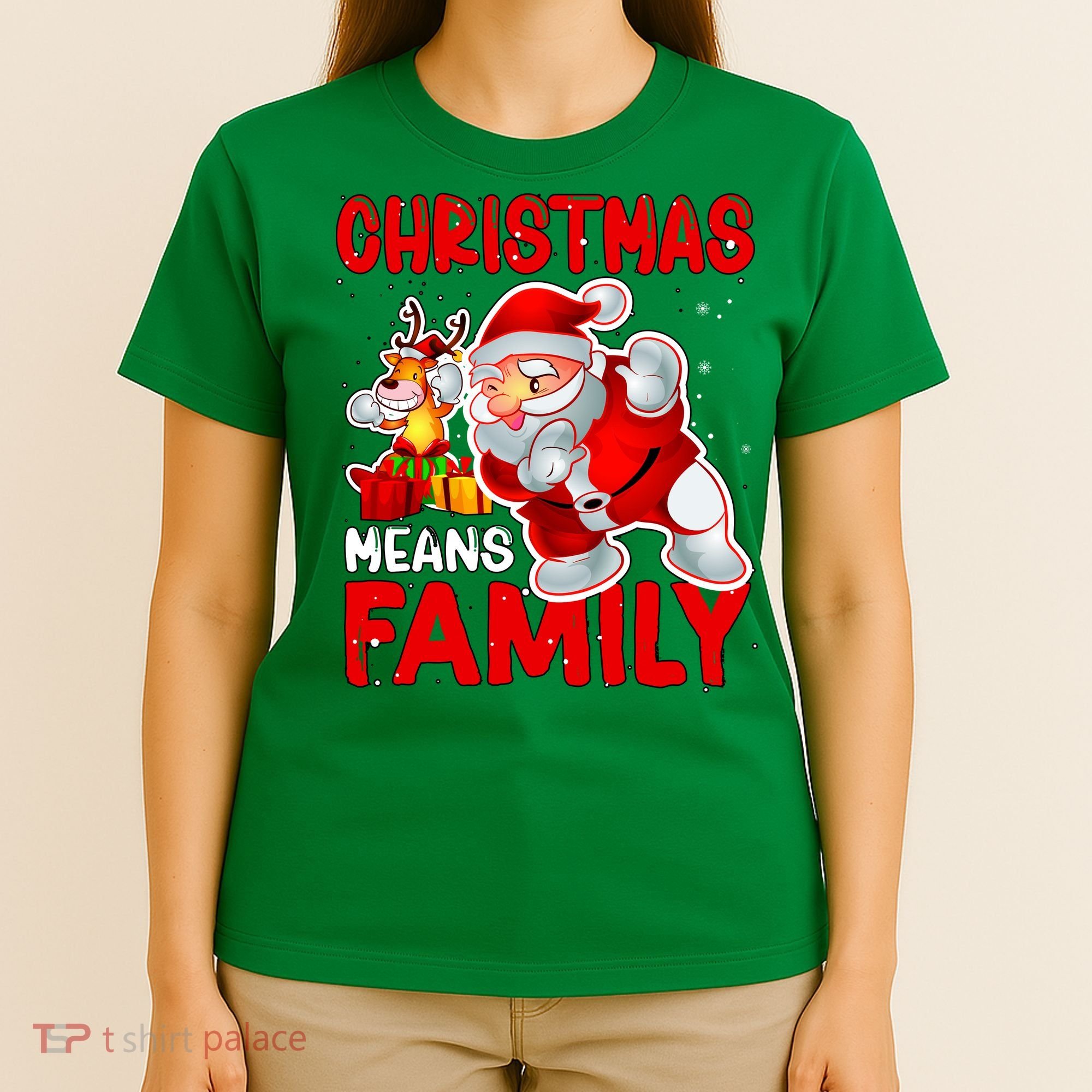 Christmas Means Family Santa Reindeer T-Shirt