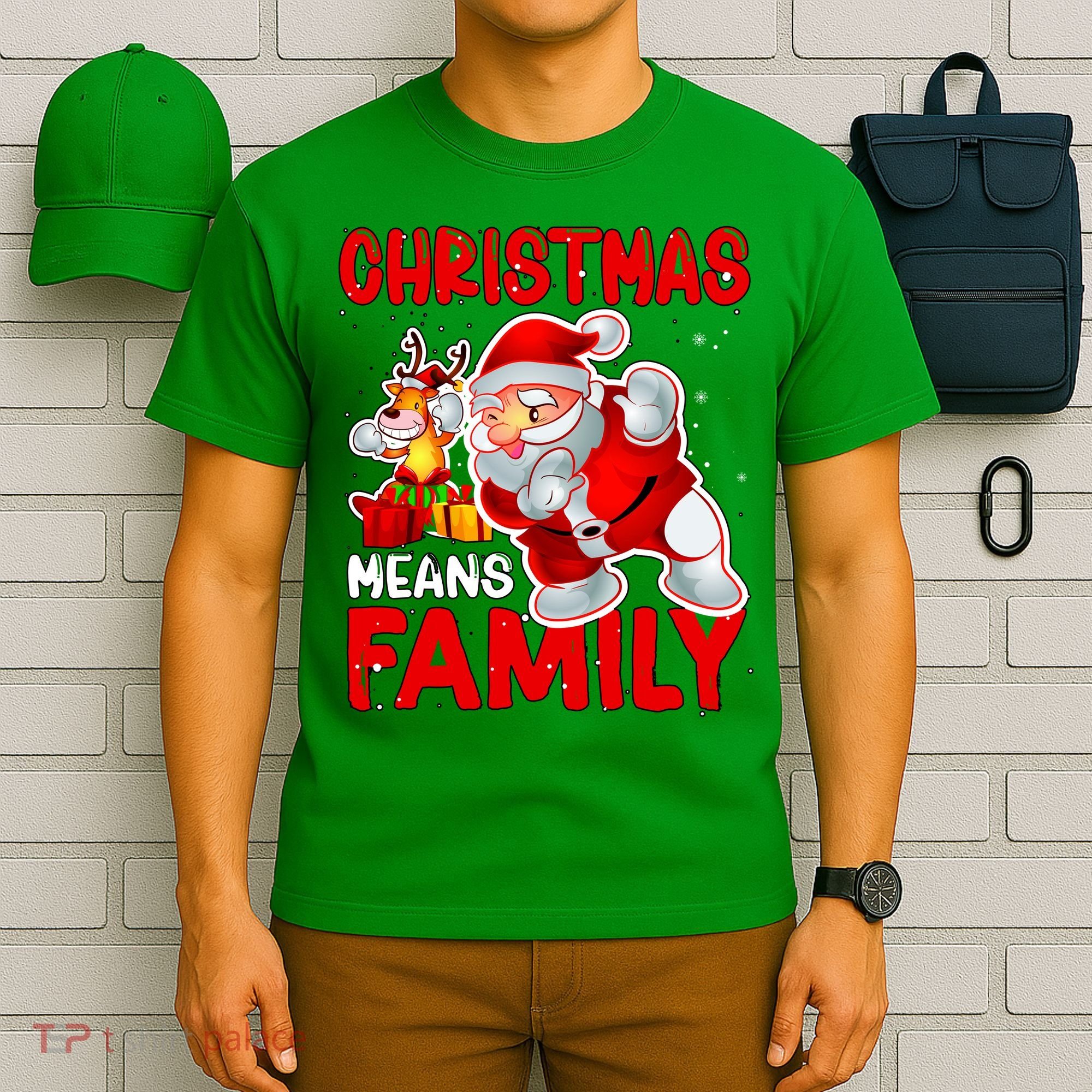 Christmas Means Family Santa Reindeer T-Shirt