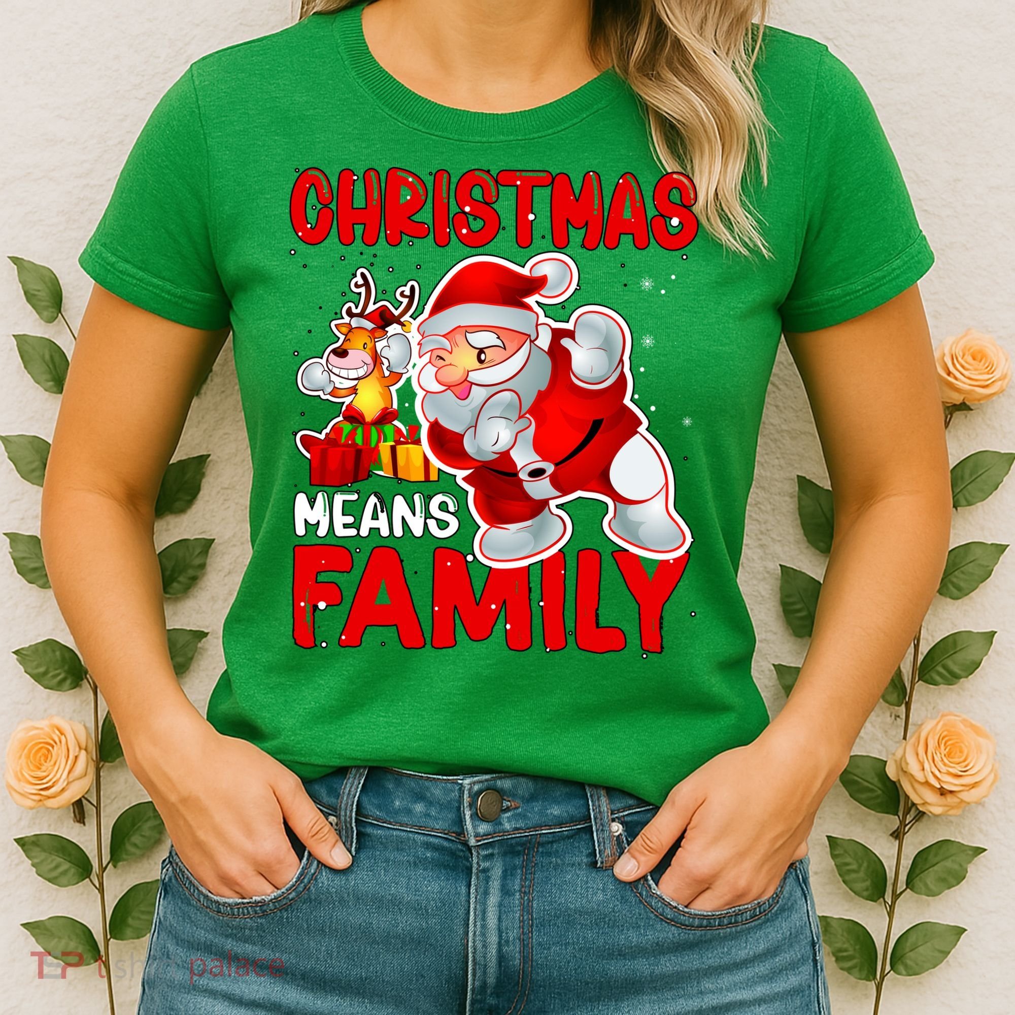 Christmas Means Family Santa Reindeer Women's T-Shirt