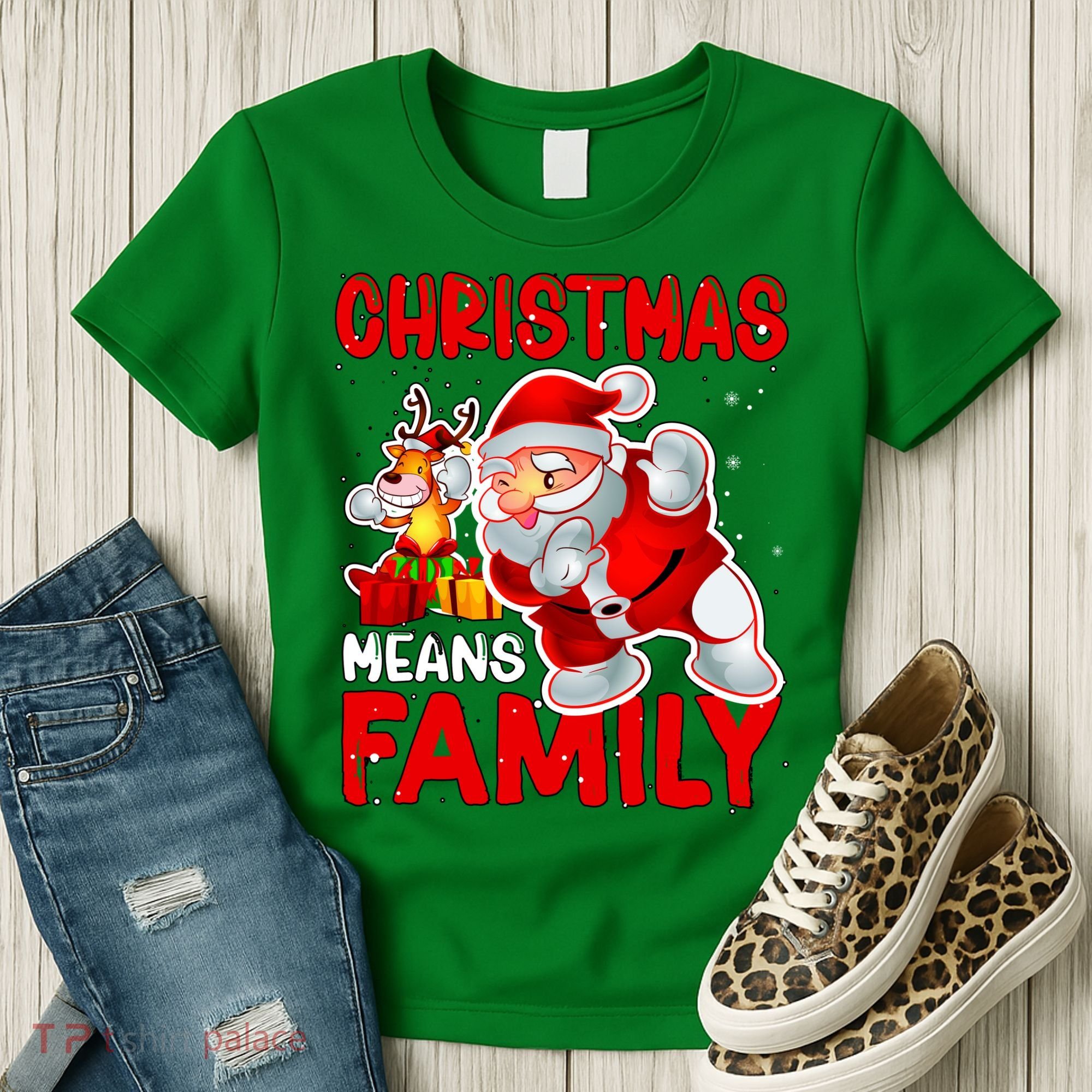 Christmas Means Family Santa Reindeer Women's T-Shirt