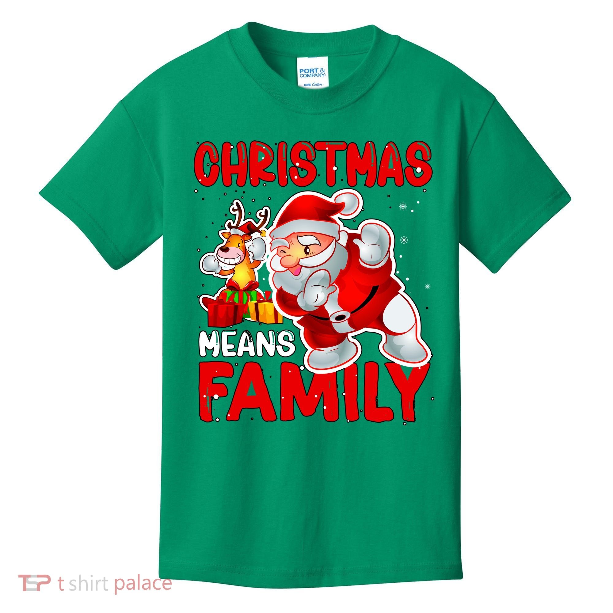 Christmas Means Family Santa Reindeer Kids T-Shirt