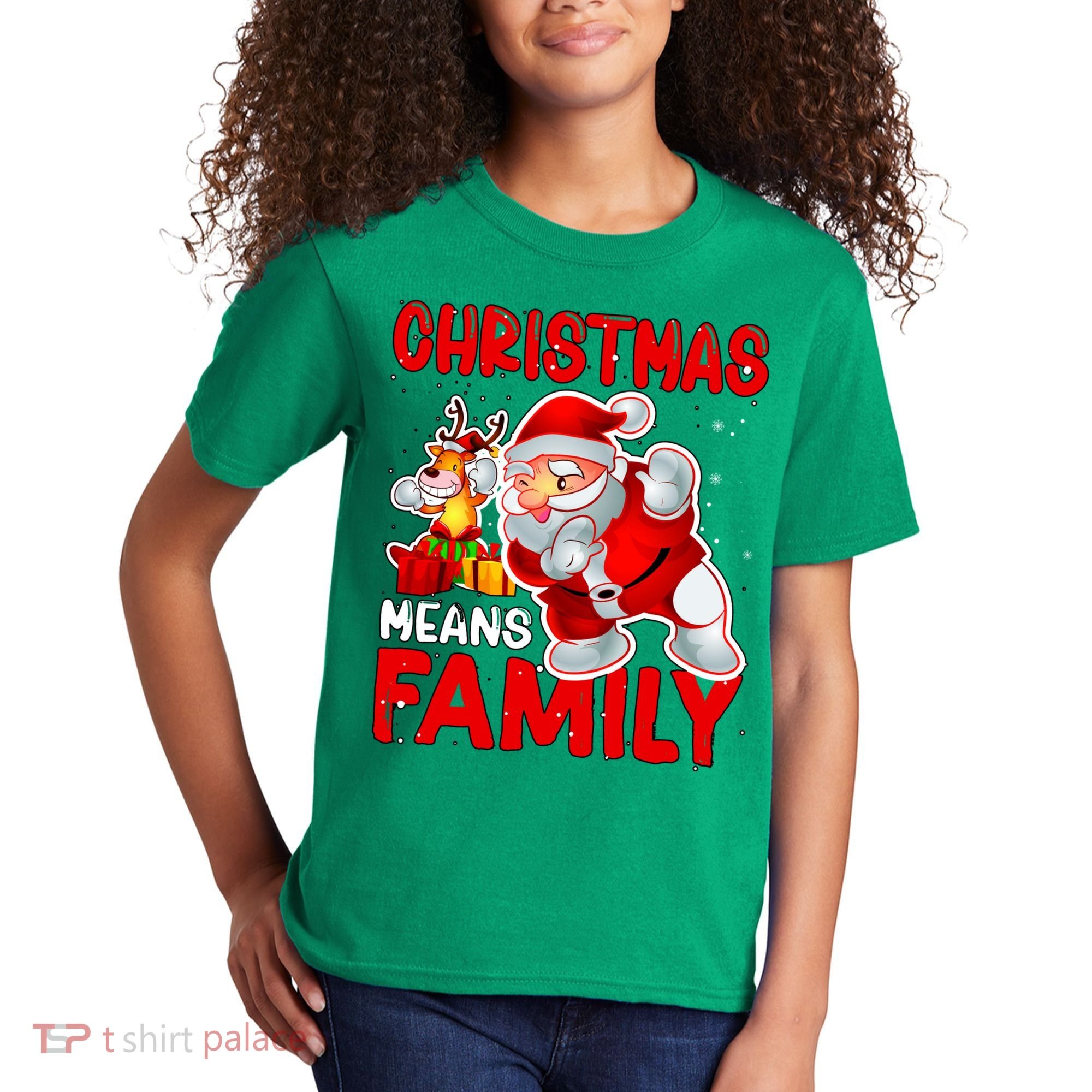 Christmas Means Family Santa Reindeer Kids T-Shirt