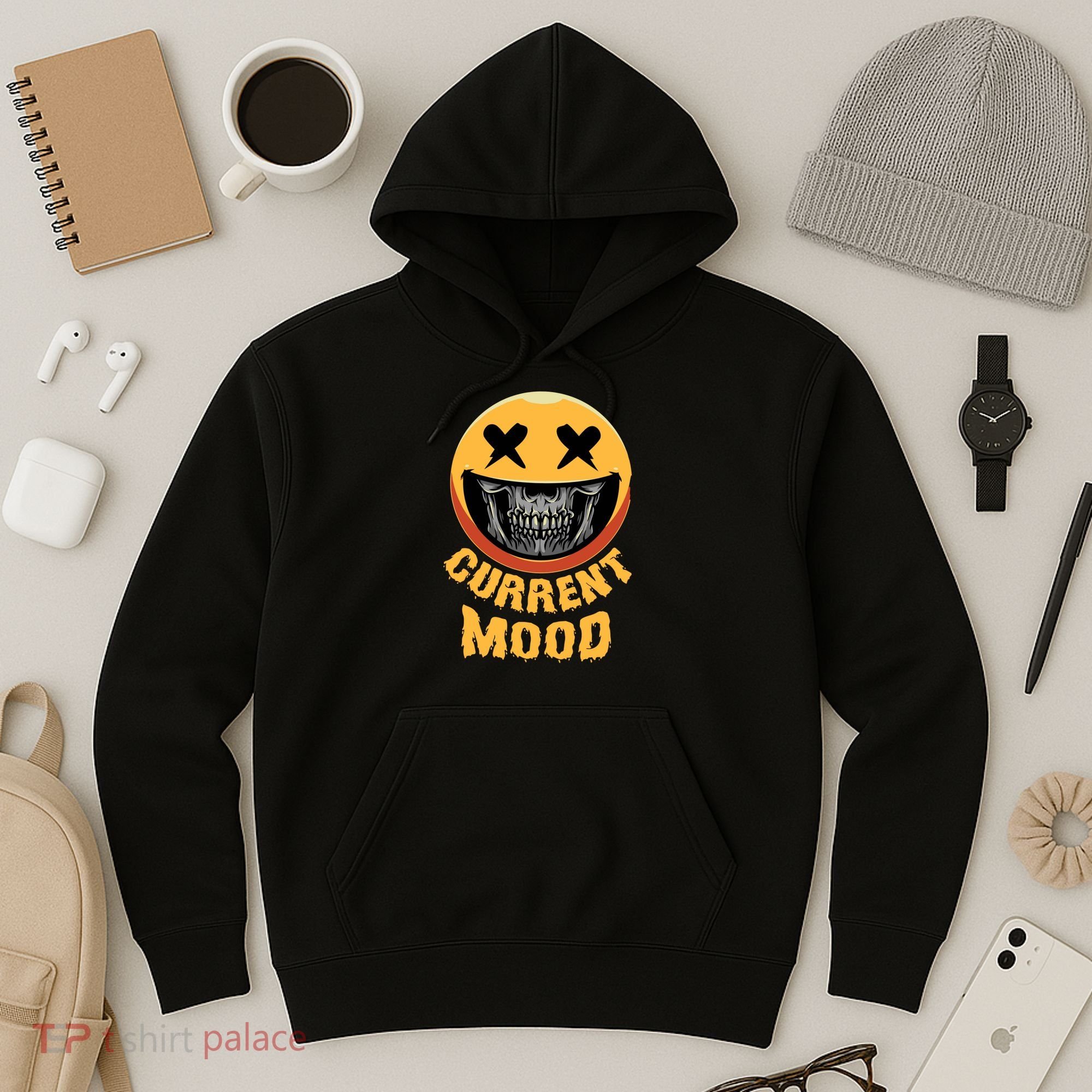 Current Mood Funny Halloween Skeleton Hoodie