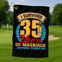 Couples Married for 35 years Funny 35th wedding anniversary Golf Towel thumb 1