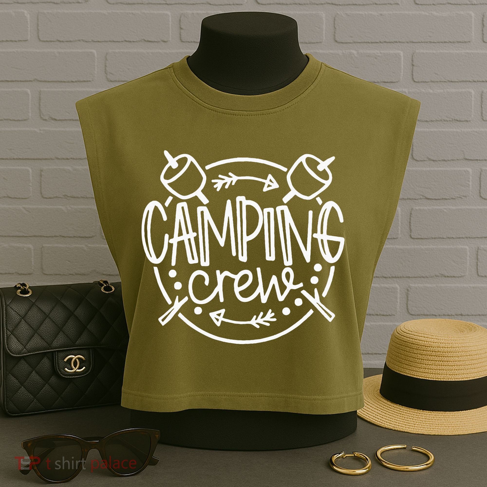Camping Matching For Family Camper Group Camping Crew Garment-Dyed Women's Muscle Tee