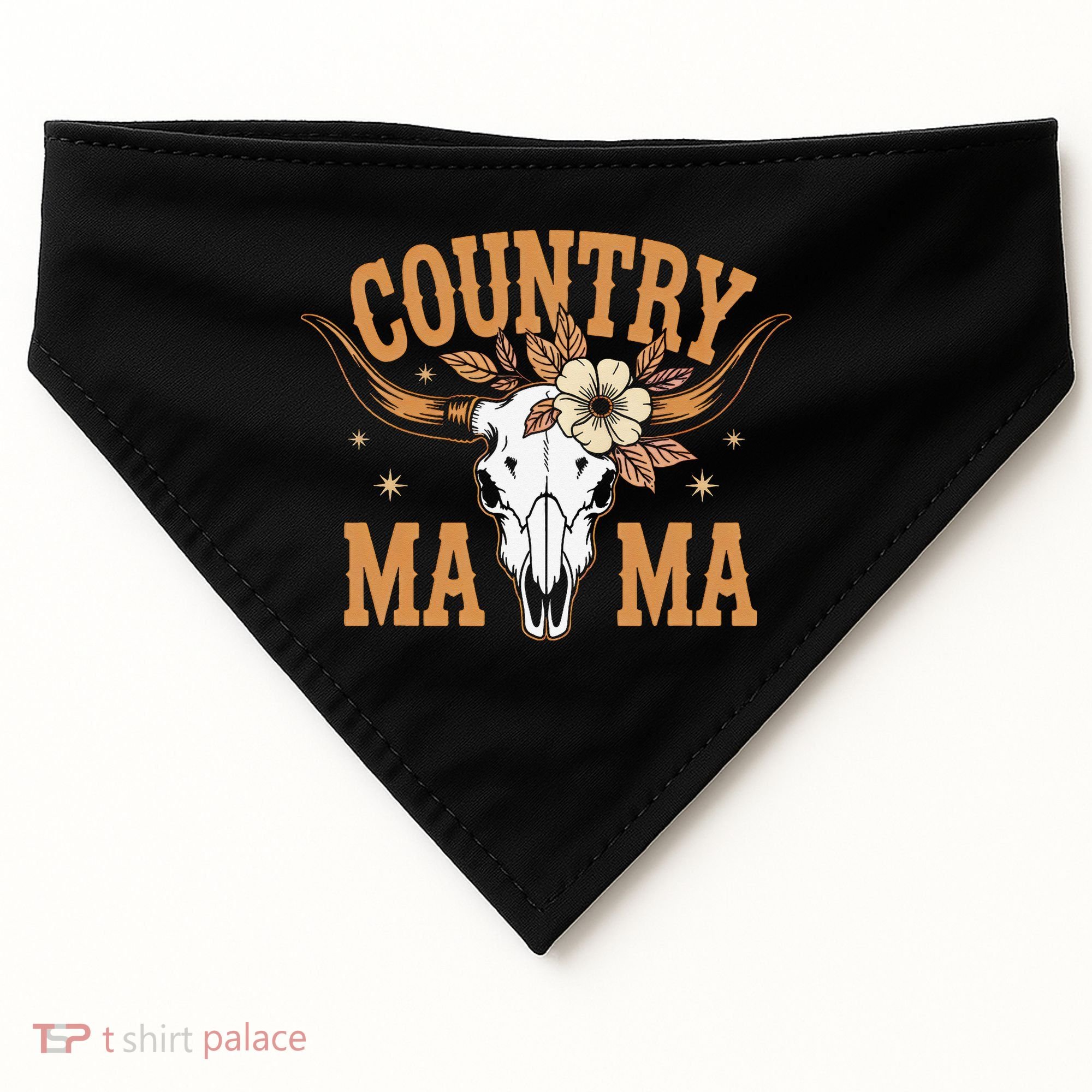 Country Mama Floral Skull Horns Star USA-Made Doggie Bandana