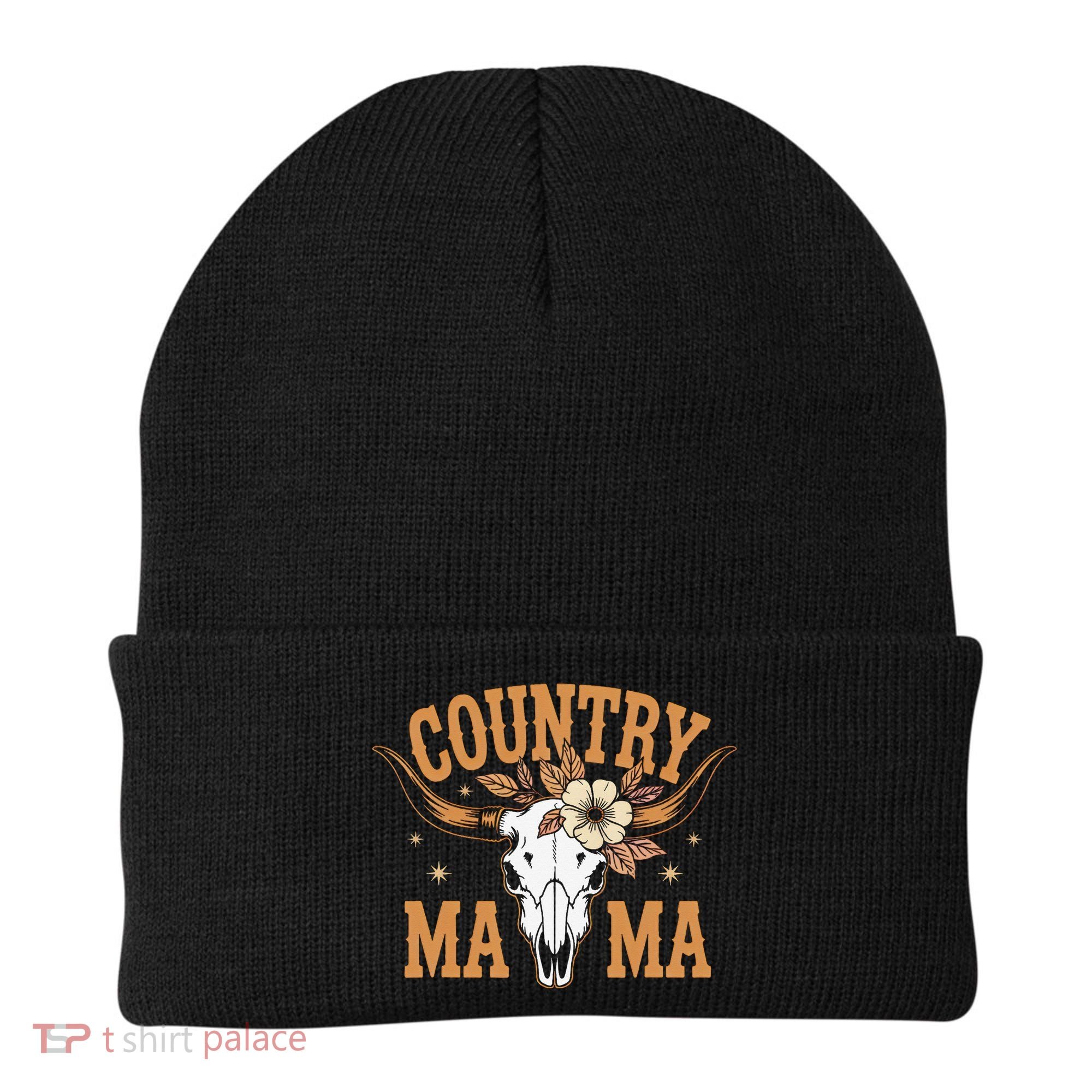 Country Mama Floral Skull Horns Star Beanie