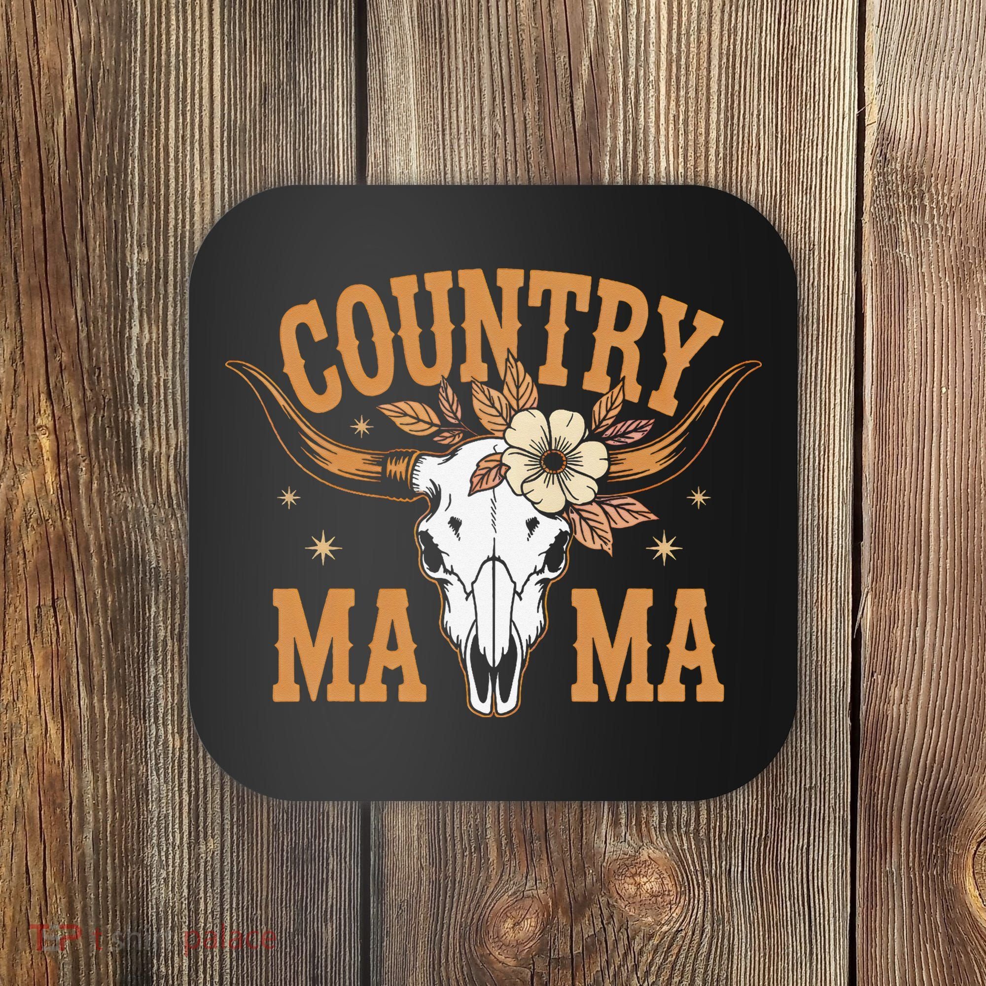 Country Mama Floral Skull Horns Star Coaster