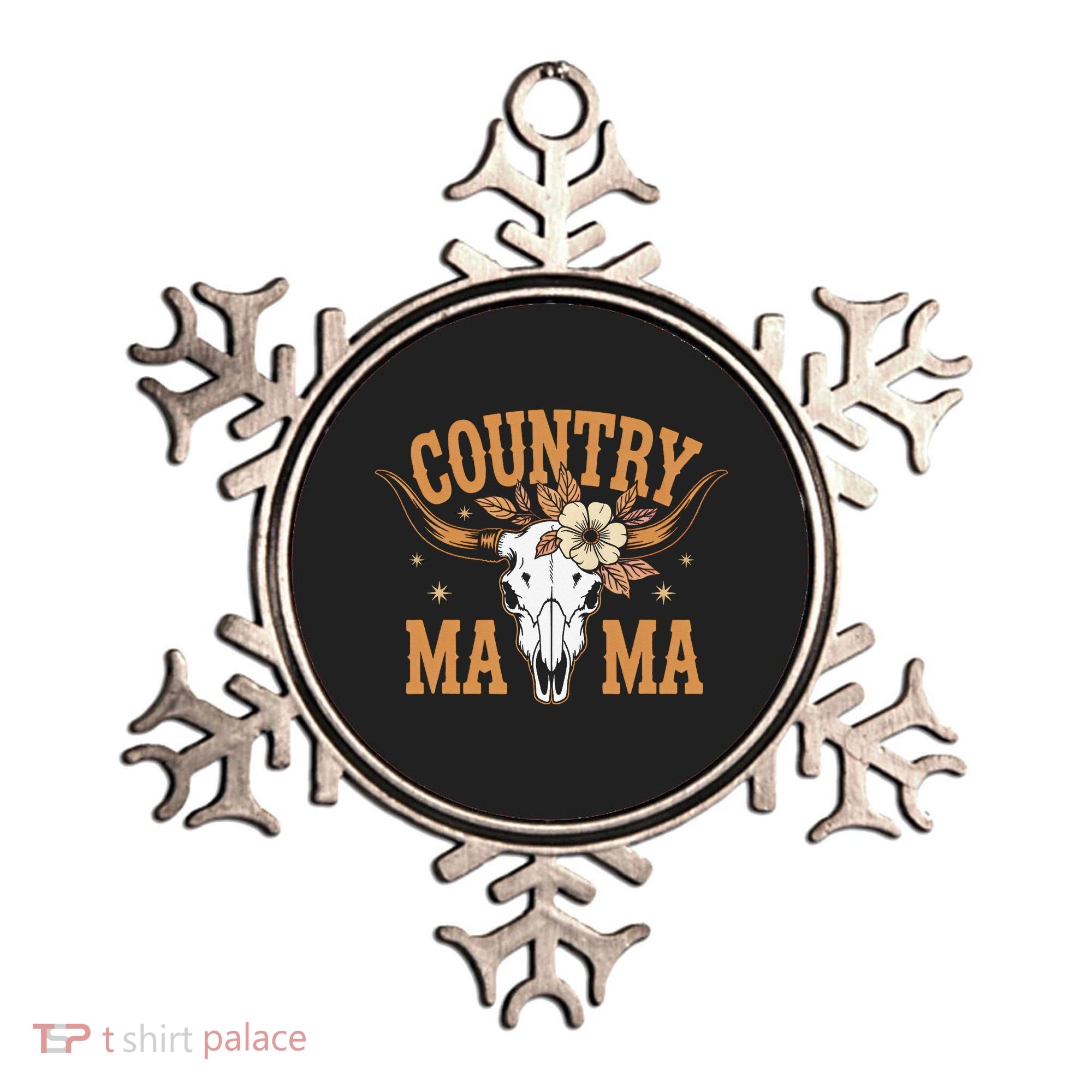 Country Mama Floral Skull Horns Star Ornament
