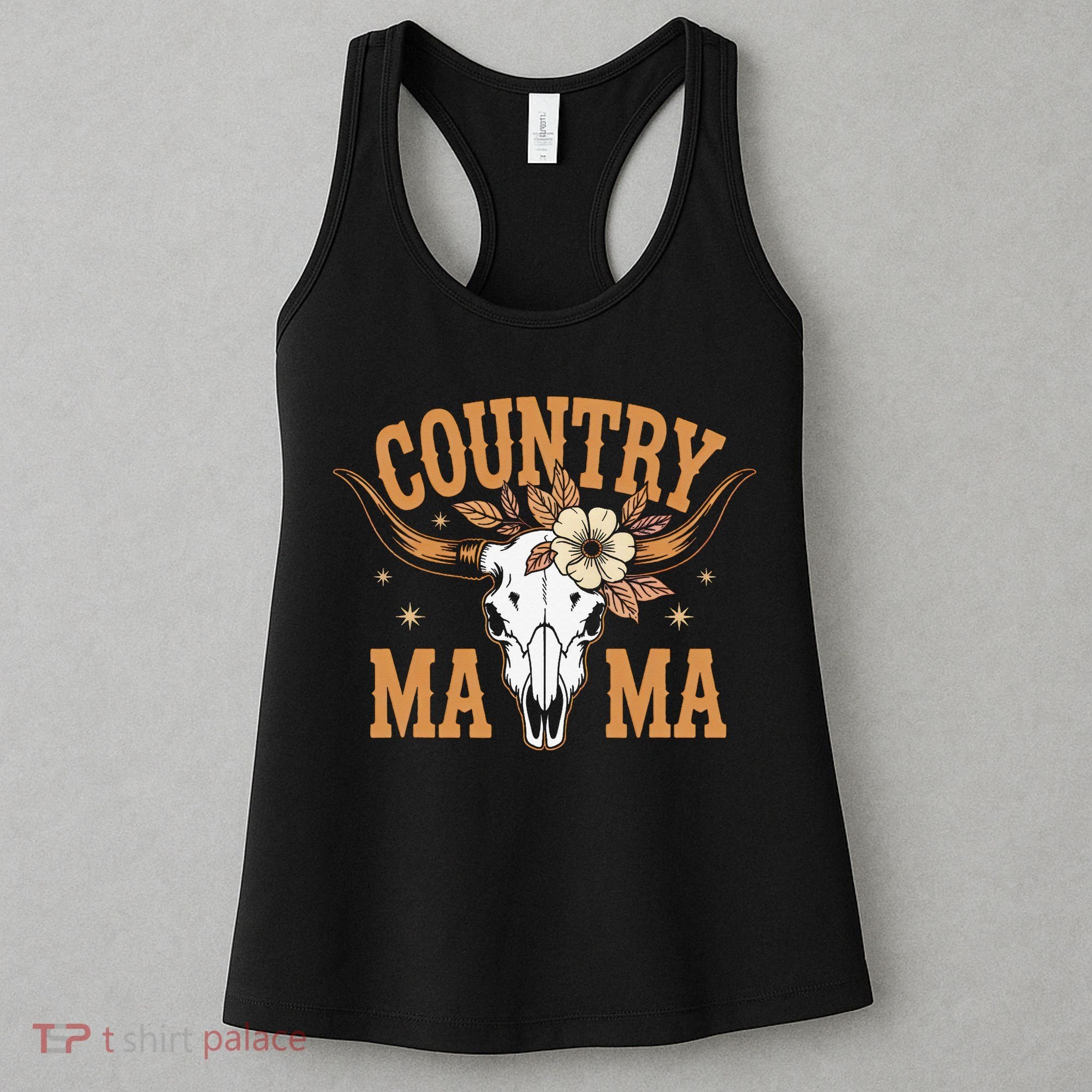 Country Mama Floral Skull Horns Star Women's Tank Top