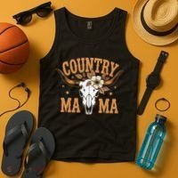 Country Mama Floral Skull Horns Star Tank Top thumb 4