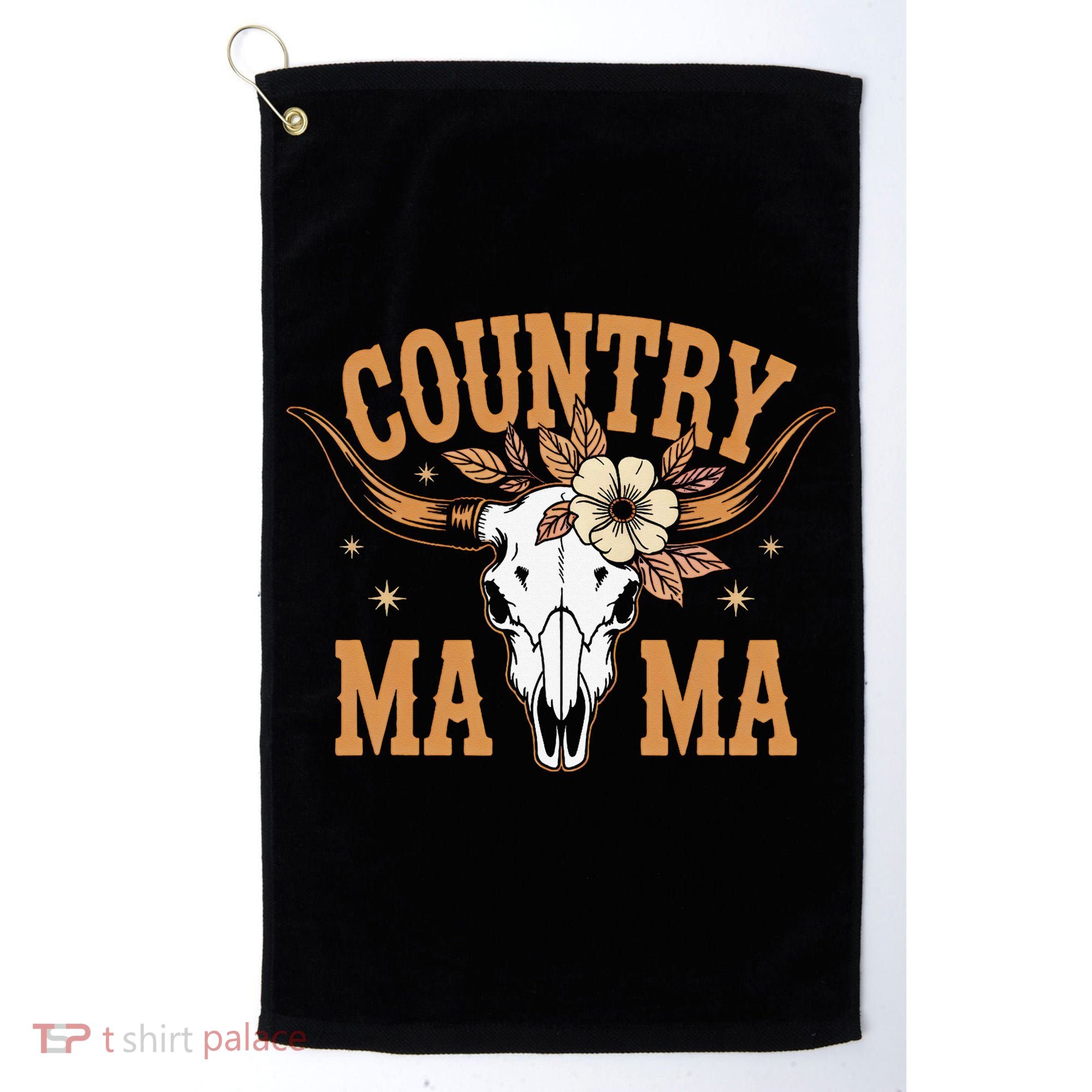 Country Mama Floral Skull Horns Star Golf Towel