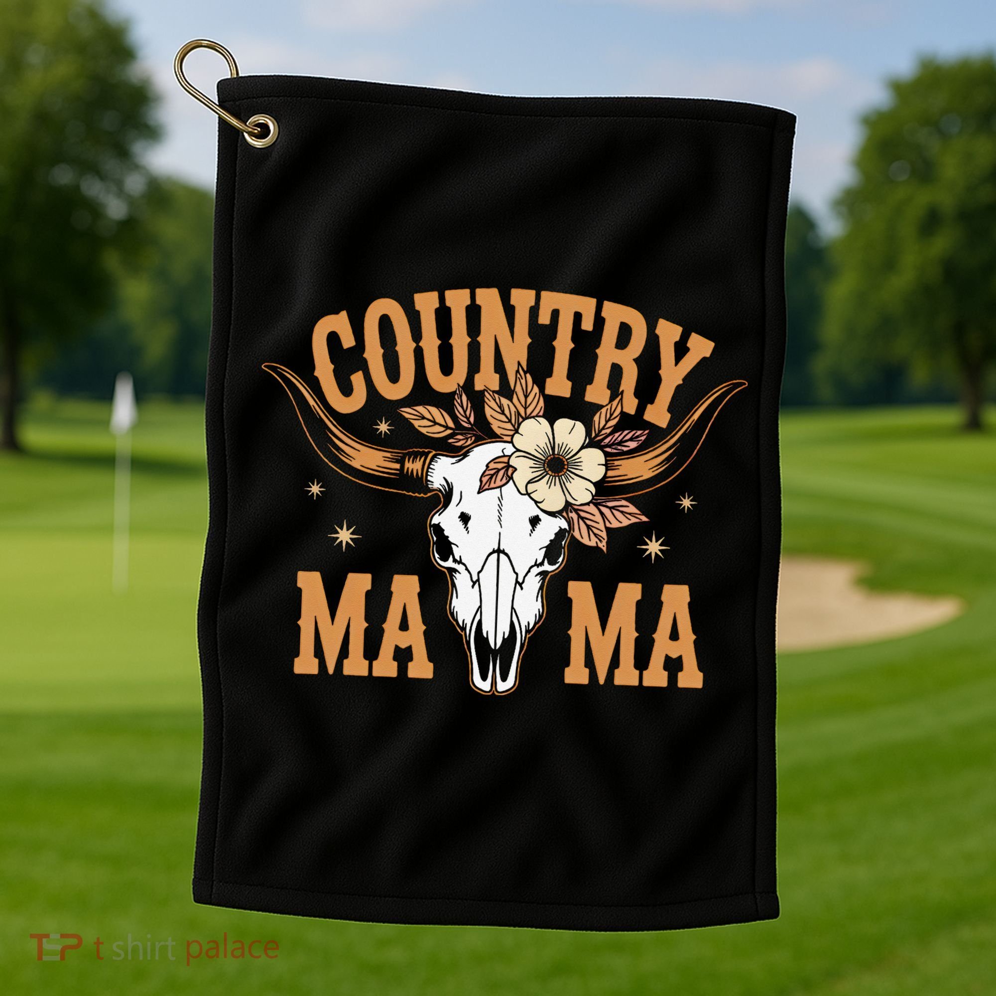 Country Mama Floral Skull Horns Star Golf Towel