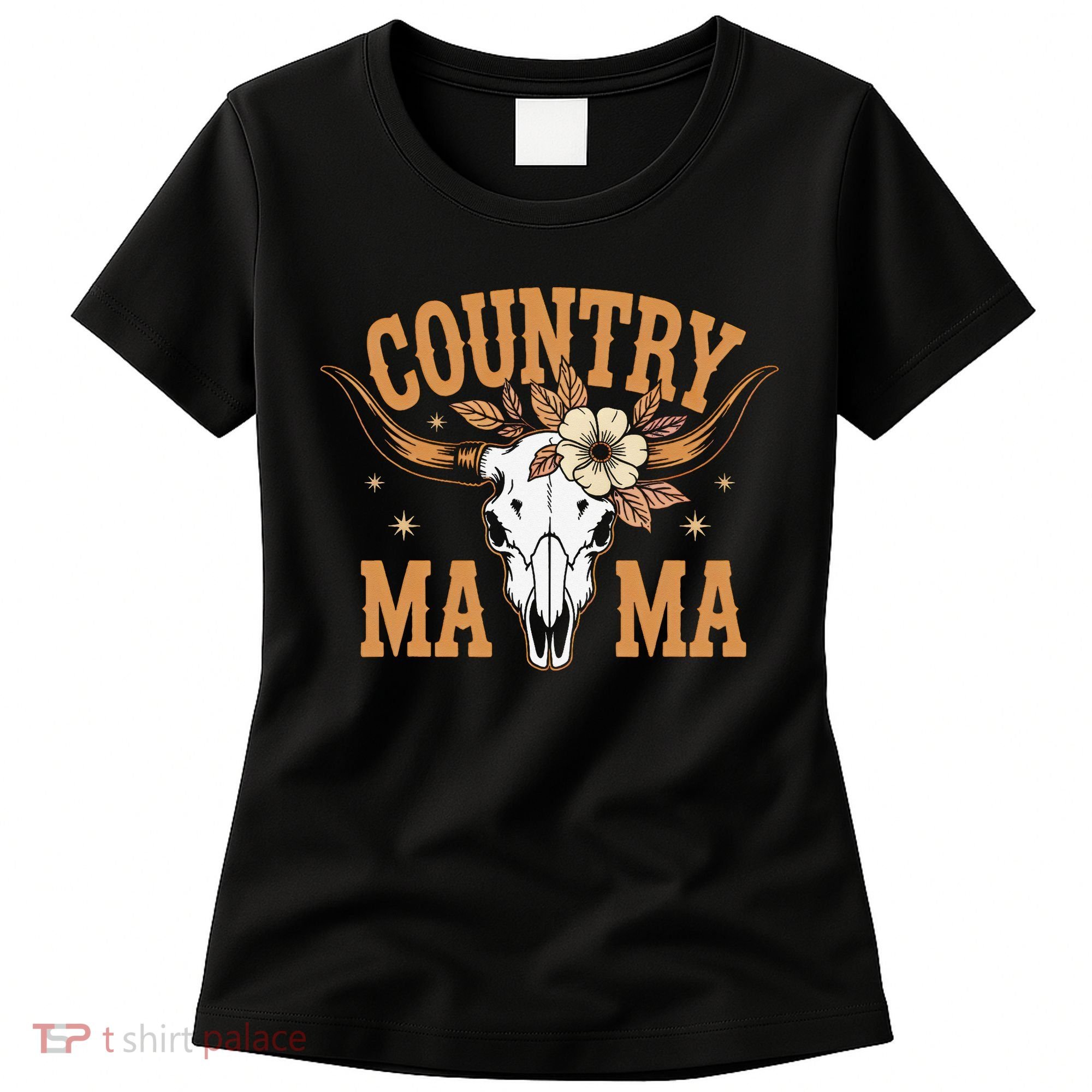 Country Mama Floral Skull Horns Star Women's T-Shirt