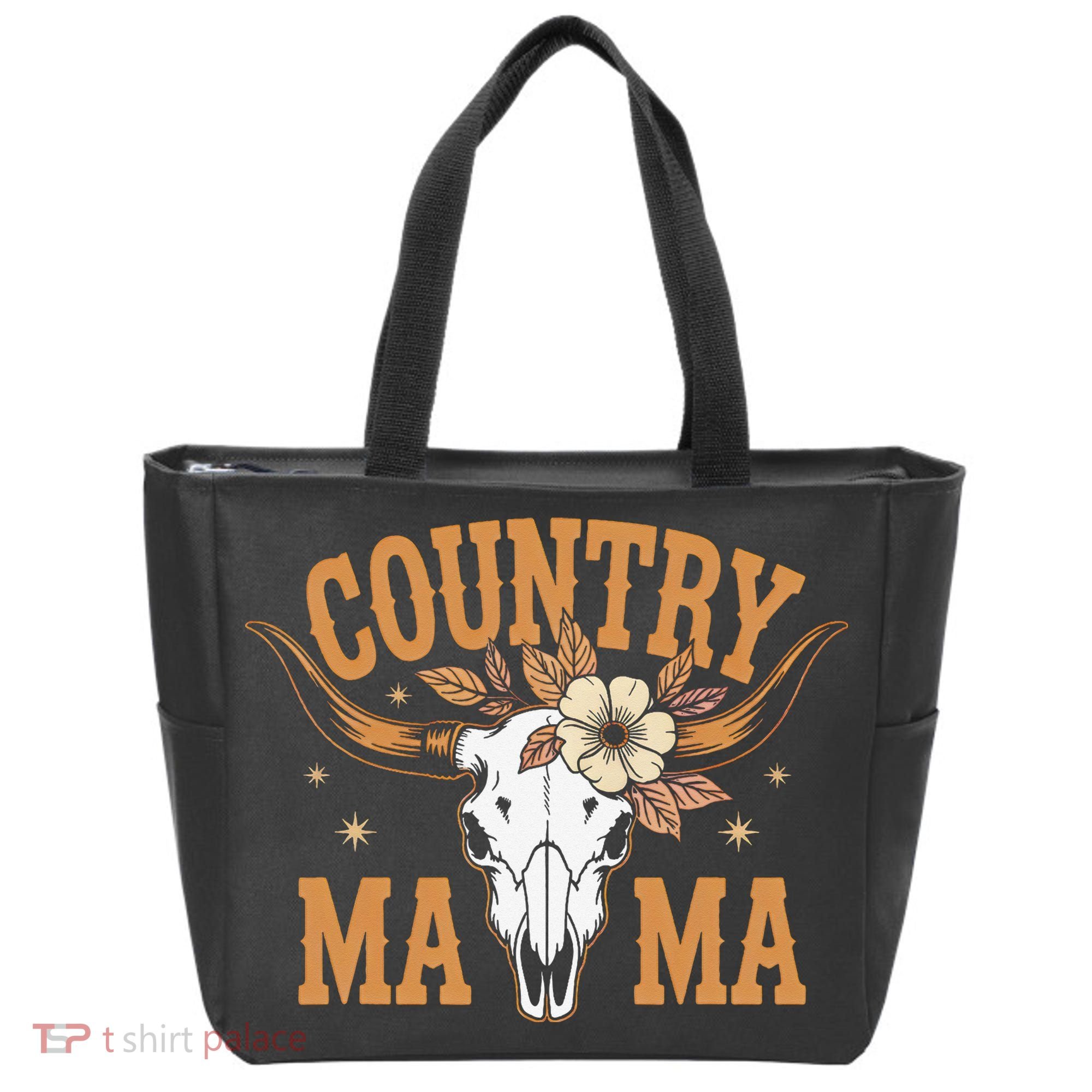 Country Mama Floral Skull Horns Star Tote Bag