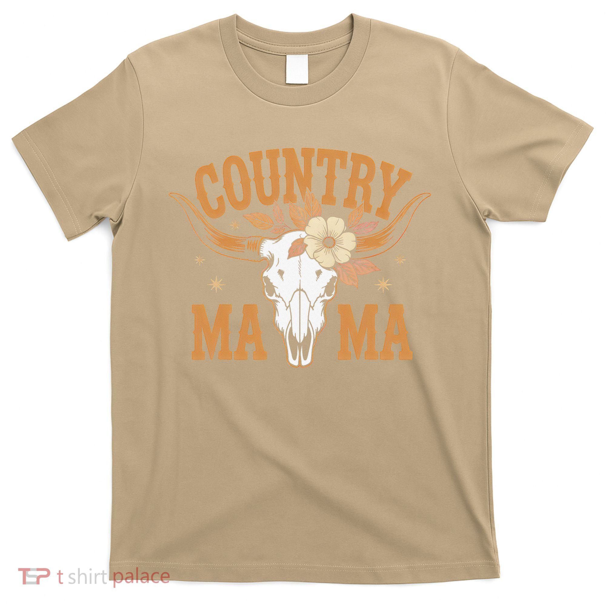 Country Mama Floral Skull Horns Star T-Shirt