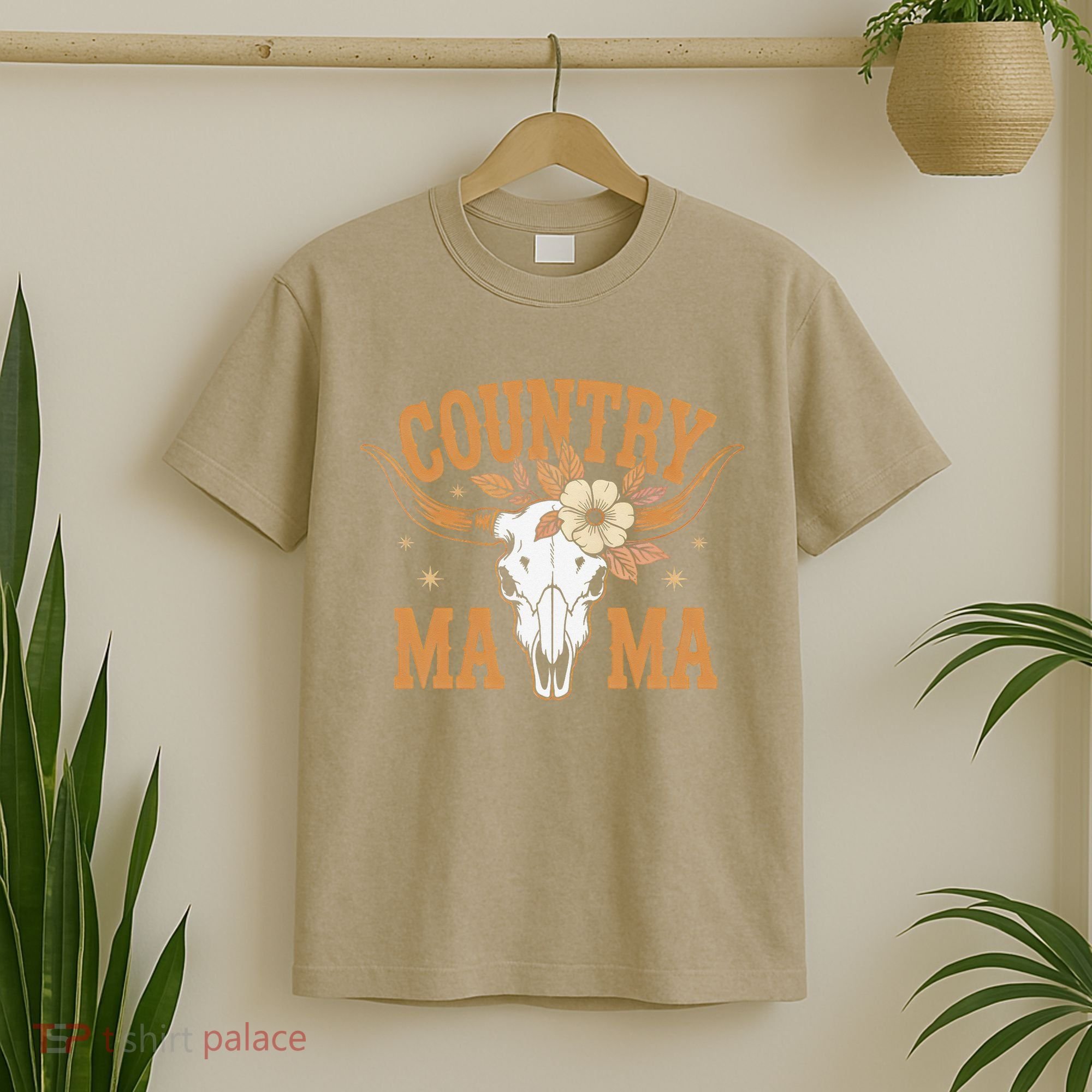 Country Mama Floral Skull Horns Star T-Shirt