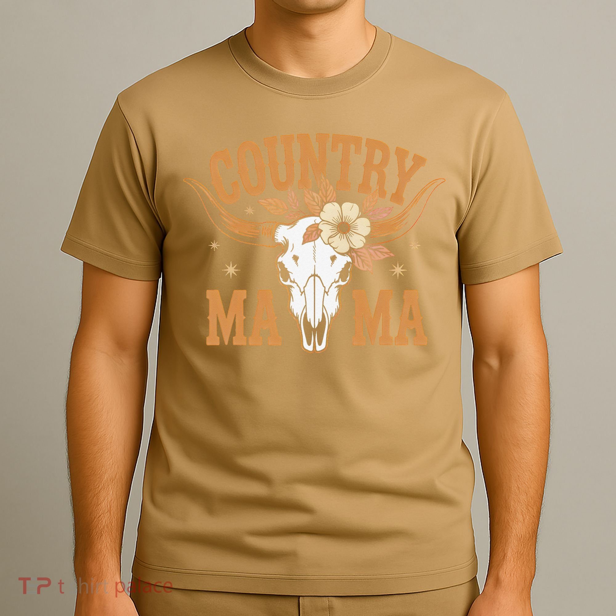 Country Mama Floral Skull Horns Star T-Shirt