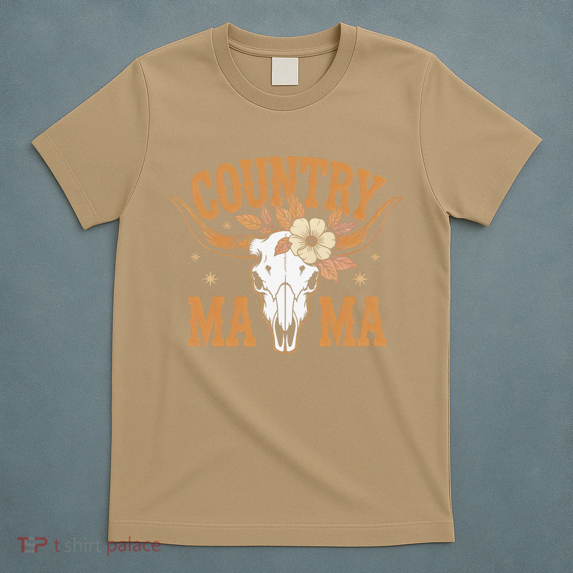 Country Mama Floral Skull Horns Star T-Shirt