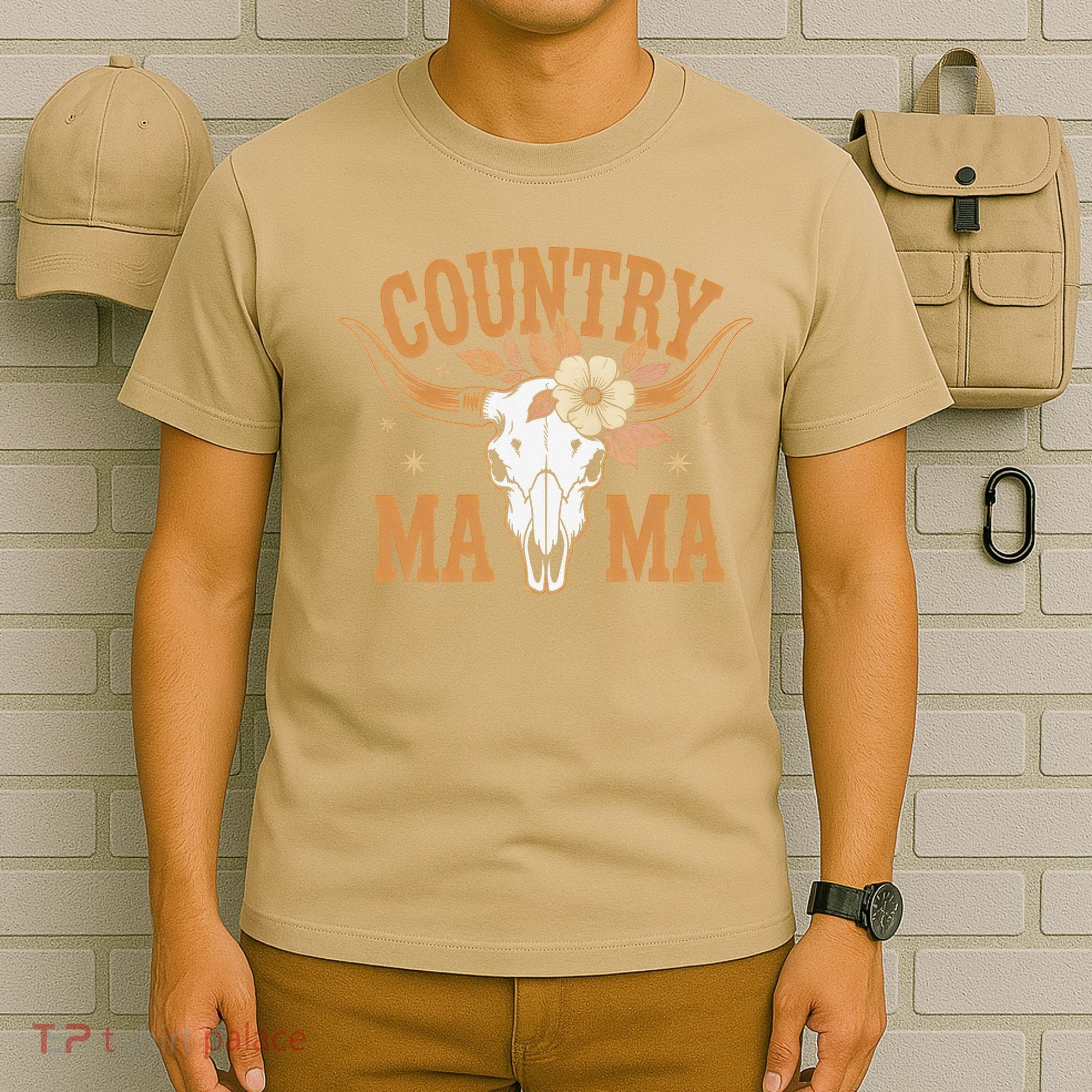 Country Mama Floral Skull Horns Star T-Shirt
