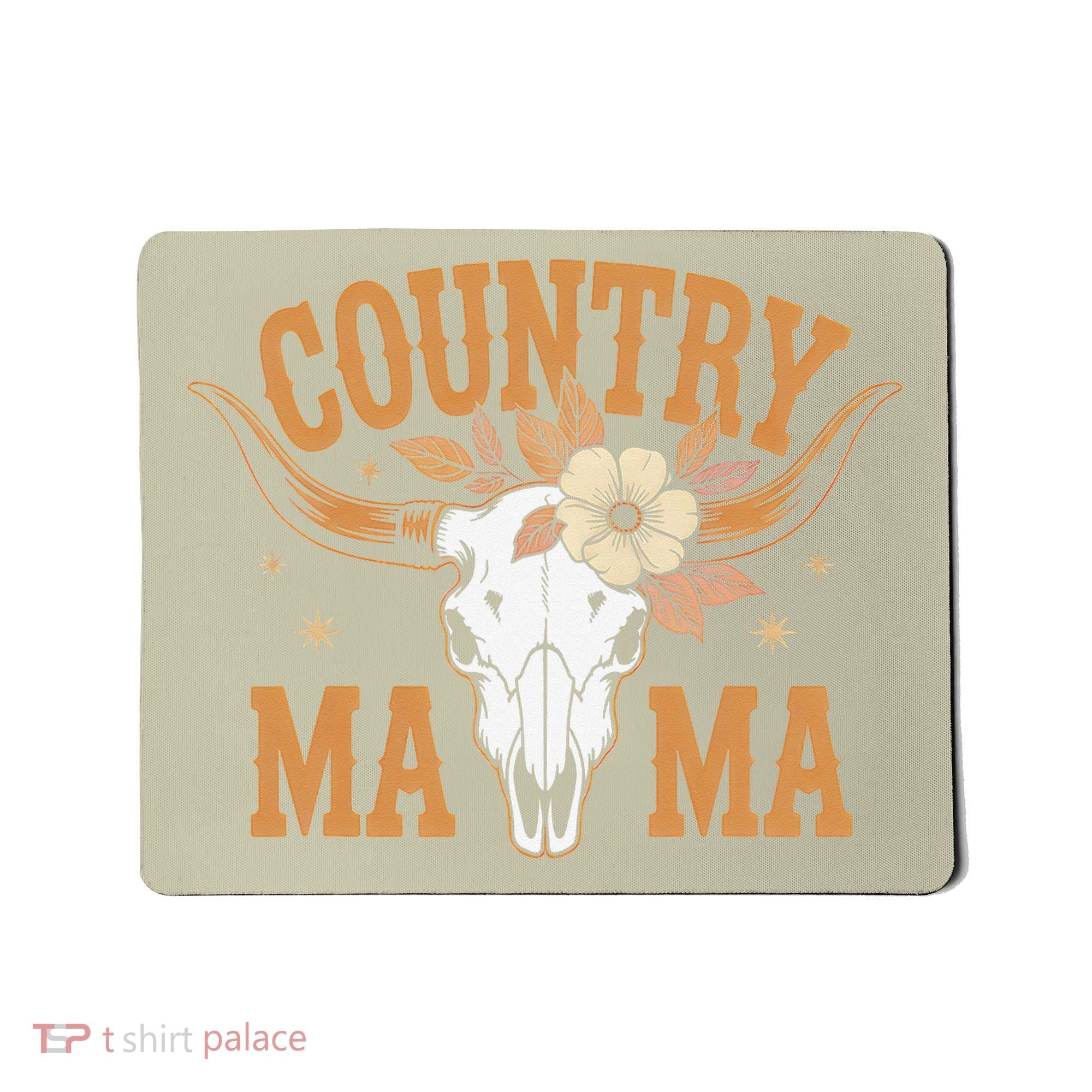 Country Mama Floral Skull Horns Star Mousepad