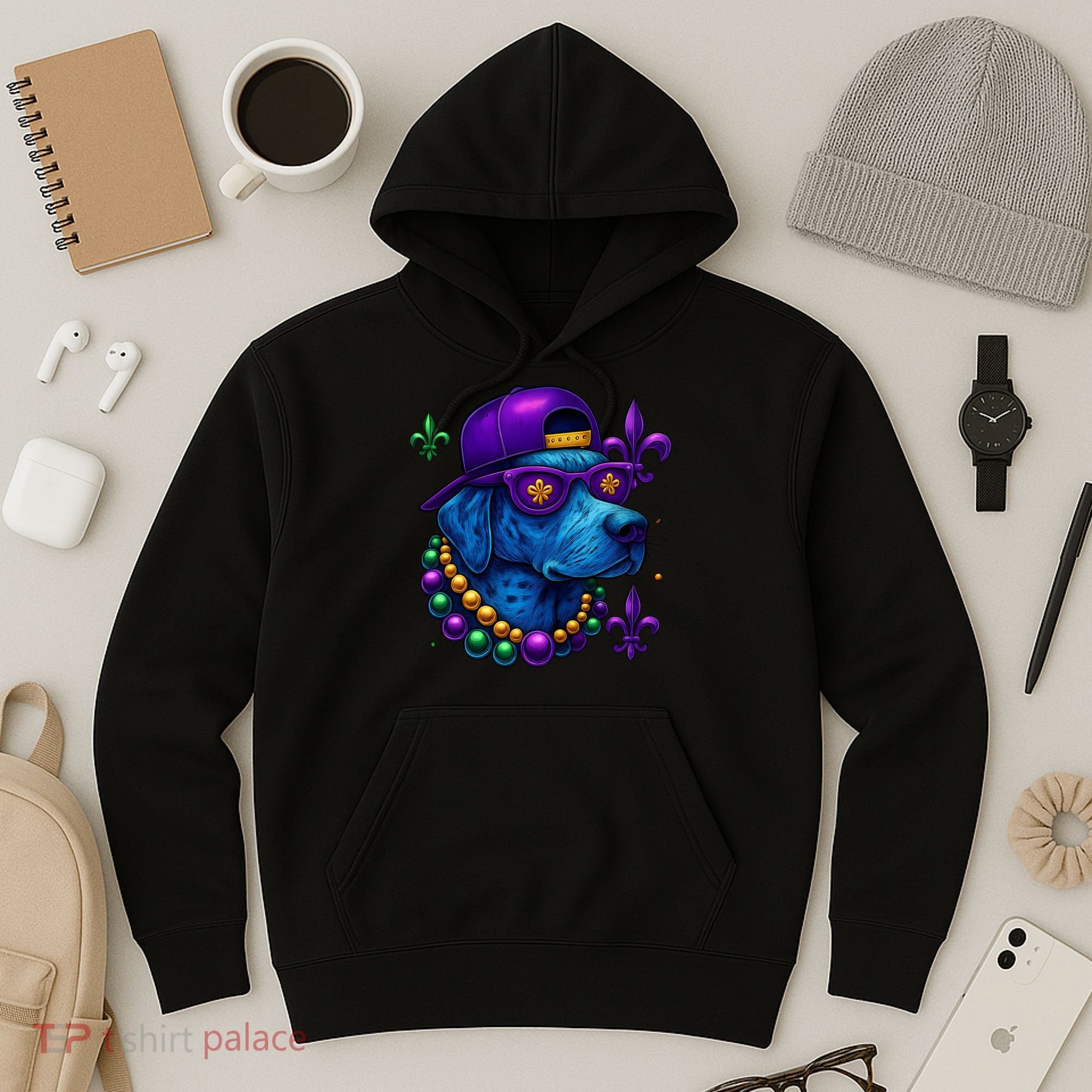 Cool Mardi Gras Purple Spade Dog Hoodie