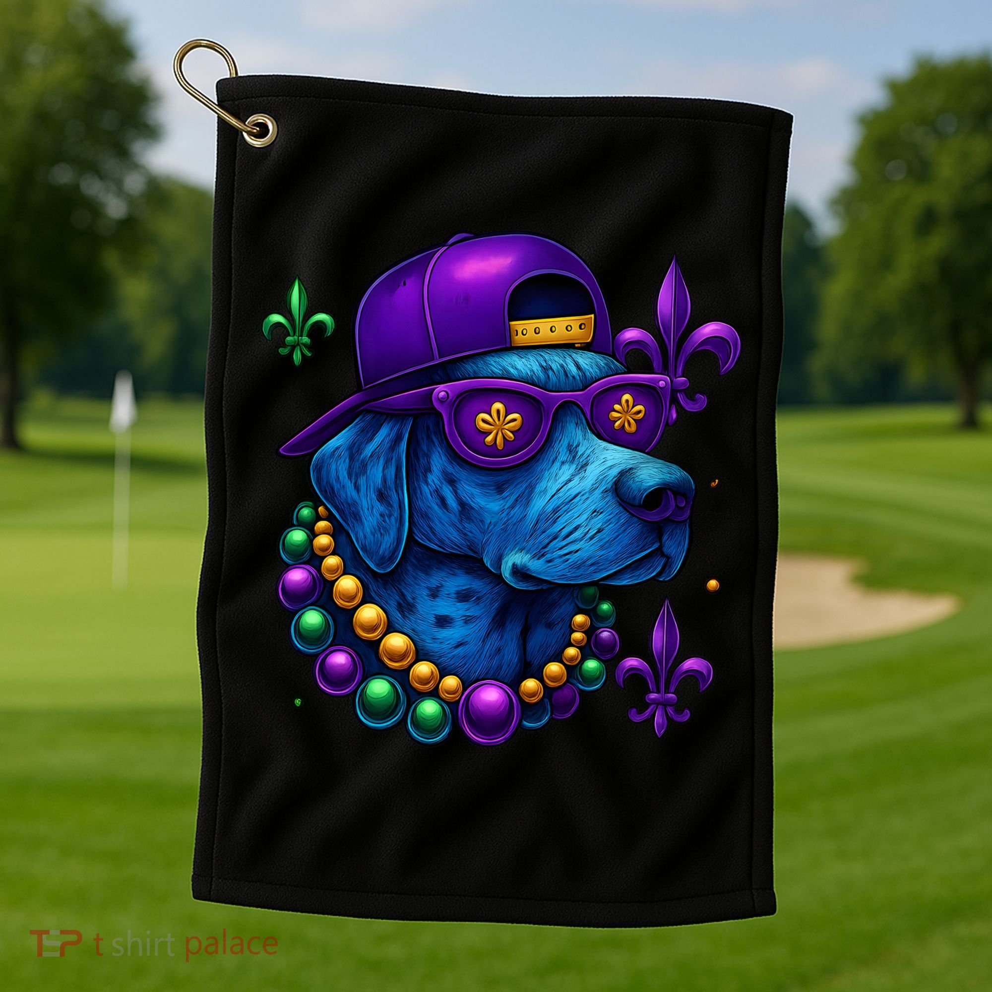 Cool Mardi Gras Purple Spade Dog Golf Towel